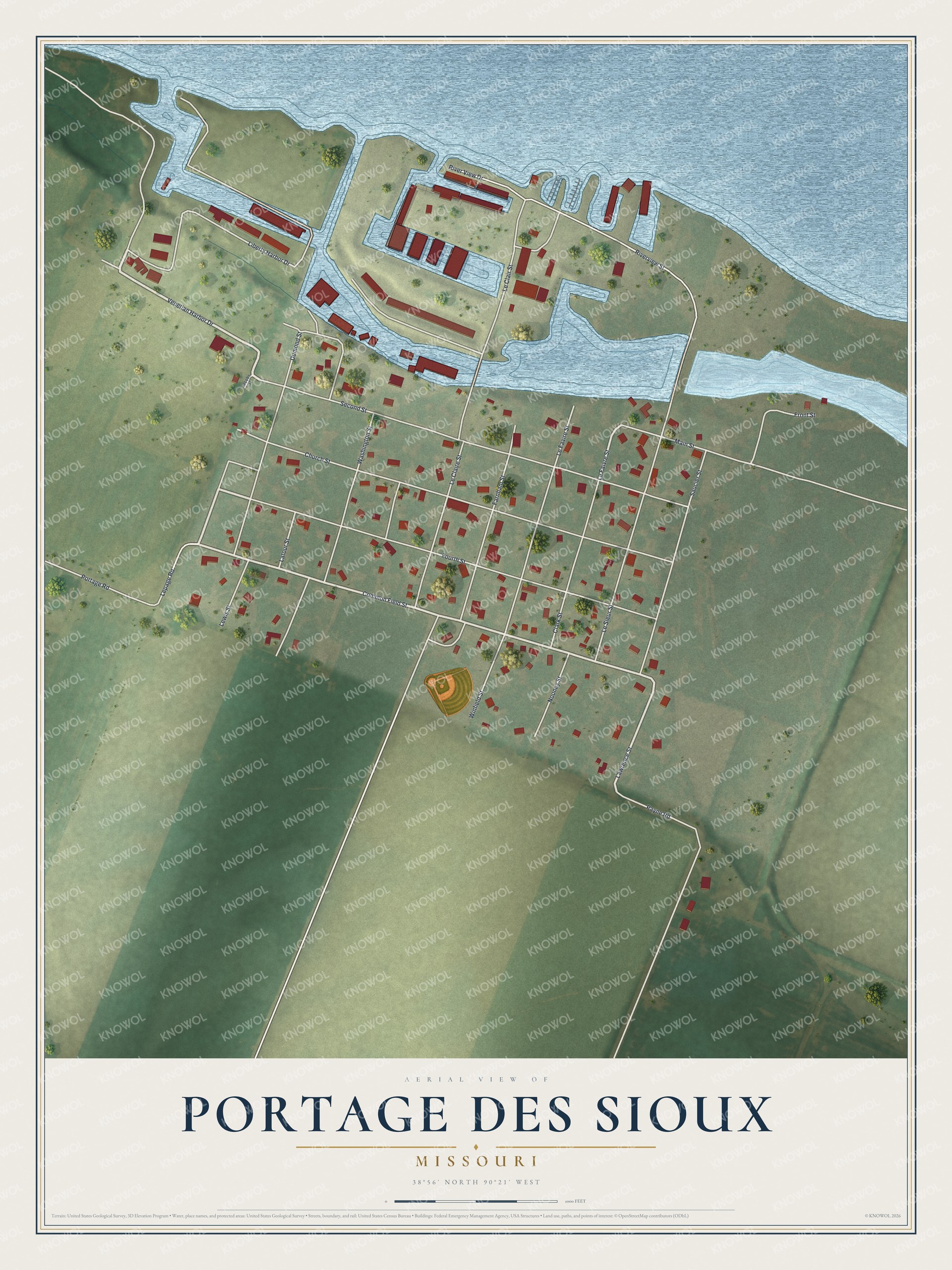 Watermarked full-map preview of Portage Des Sioux, Missouri