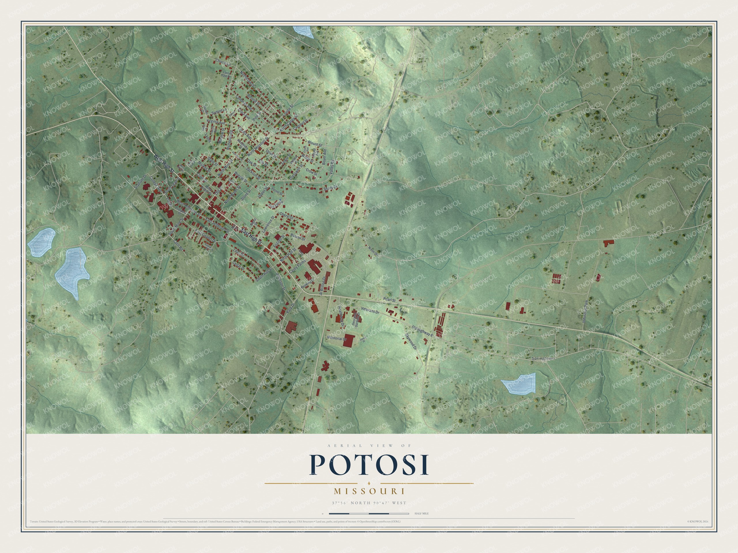 Watermarked full-map preview of Potosi, Missouri