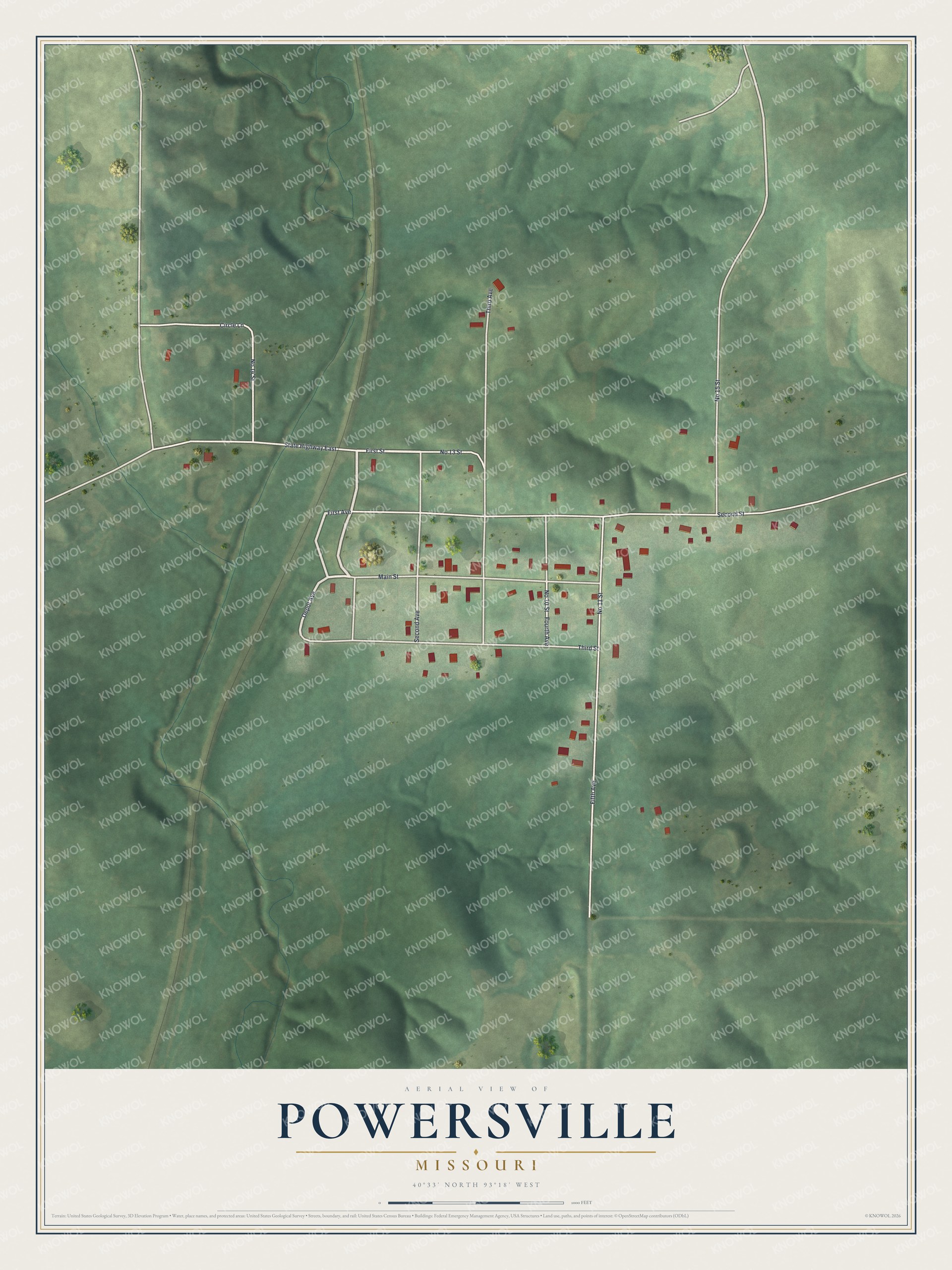 Watermarked full-map preview of Powersville, Missouri