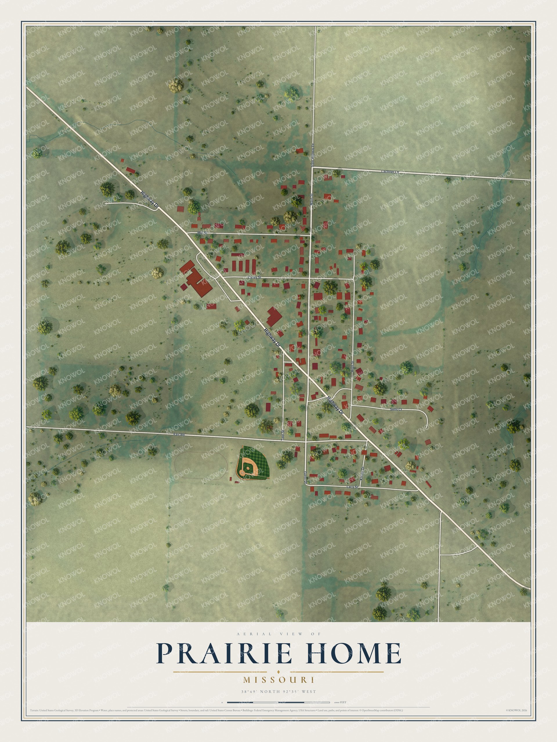 Watermarked full-map preview of Prairie Home, Missouri