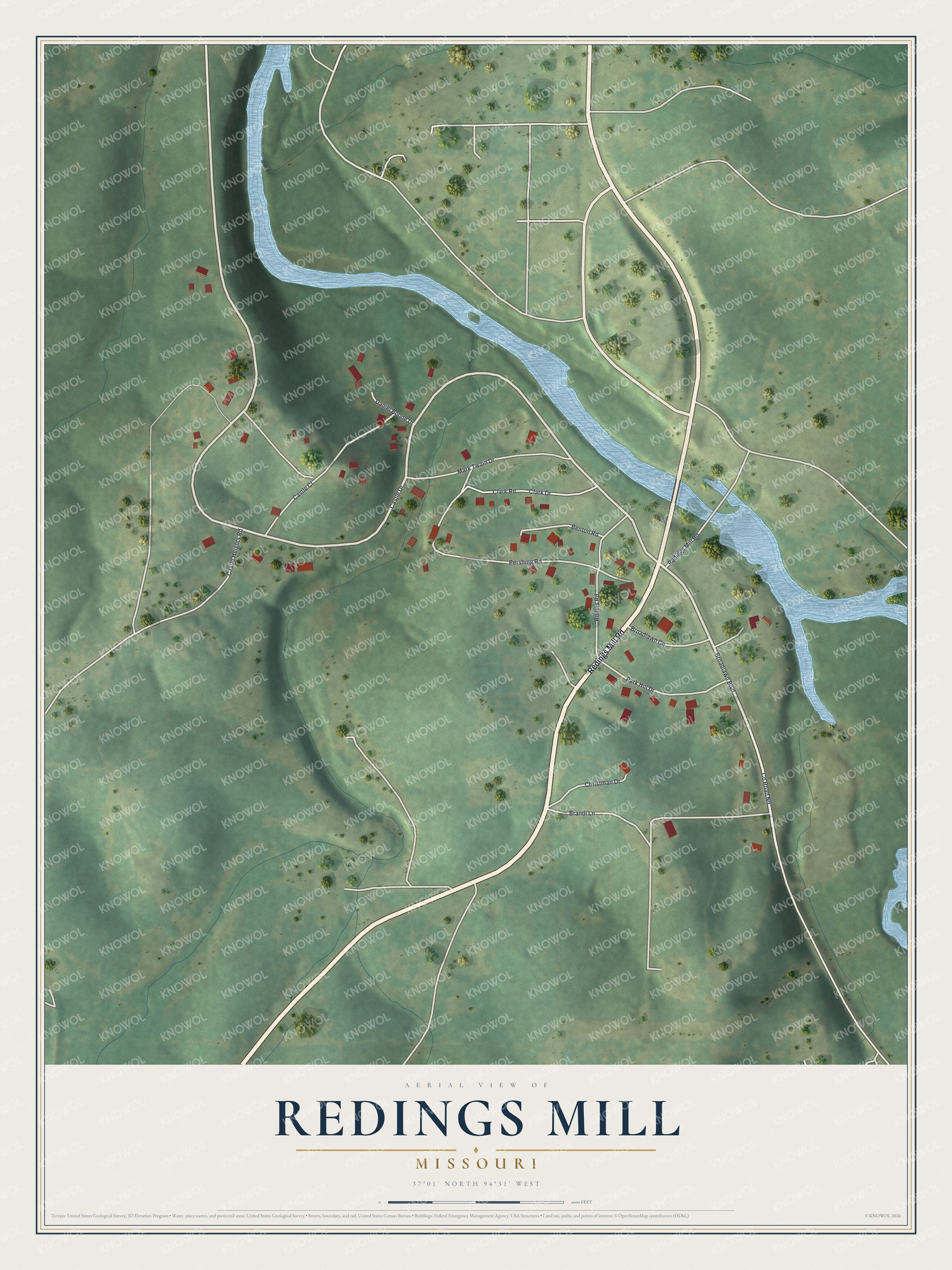 Watermarked full-map preview of Redings Mill, Missouri