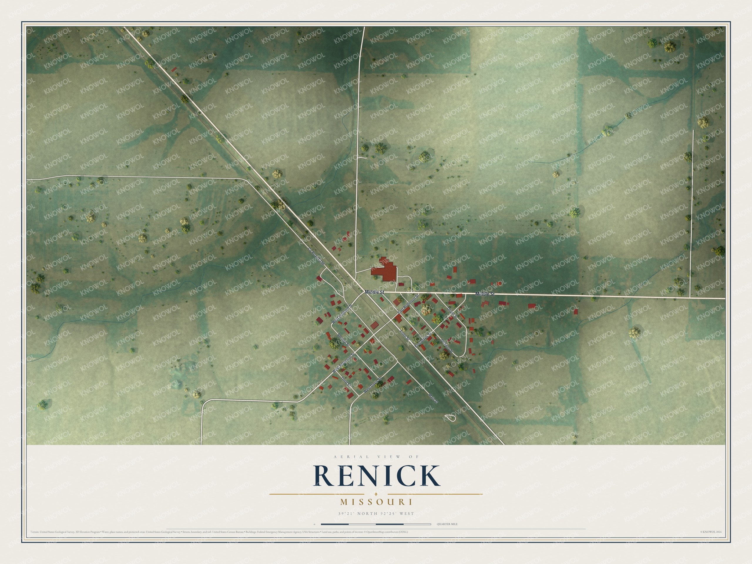 Watermarked full-map preview of Renick, Missouri