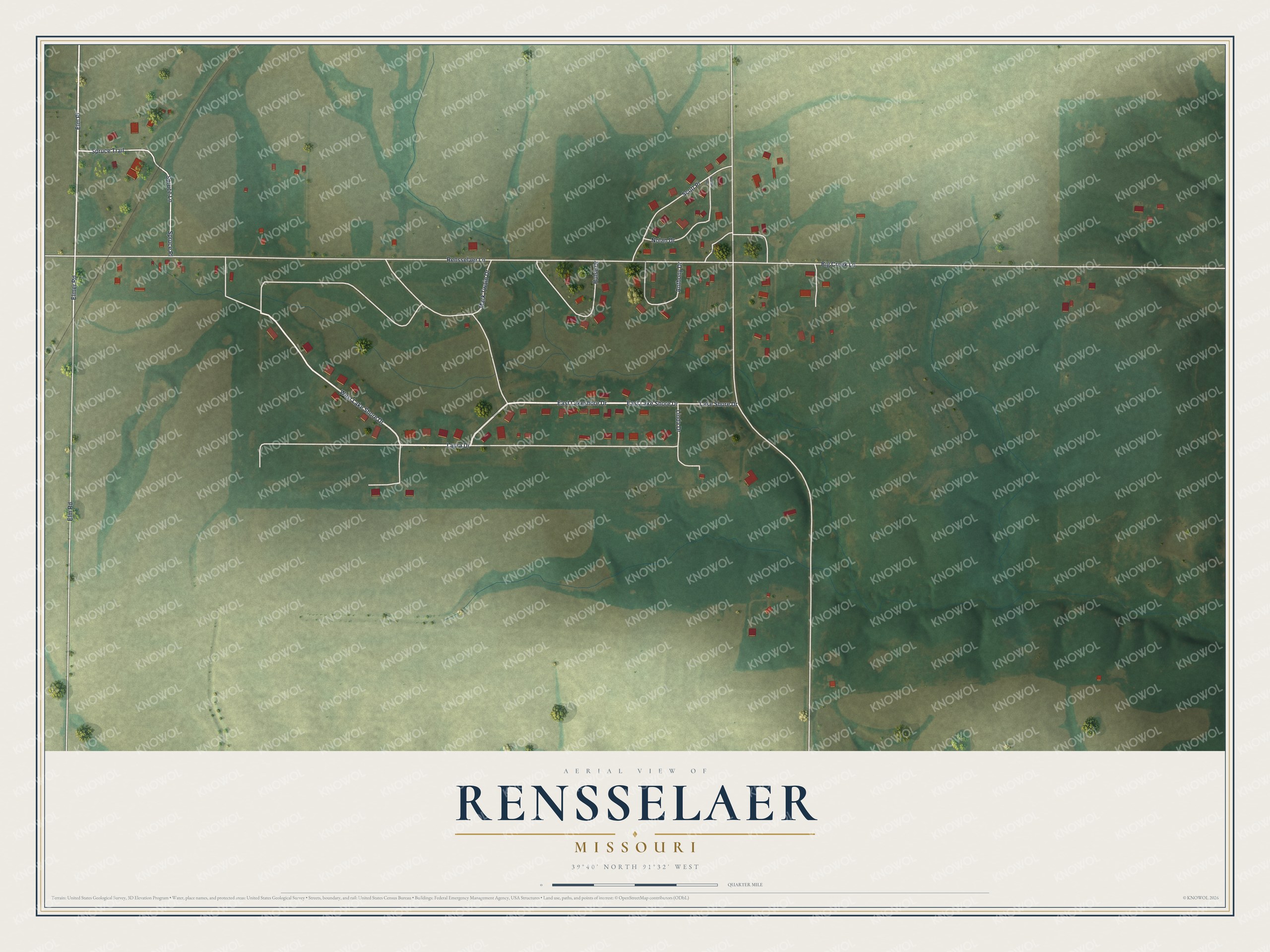 Watermarked full-map preview of Rensselaer, Missouri