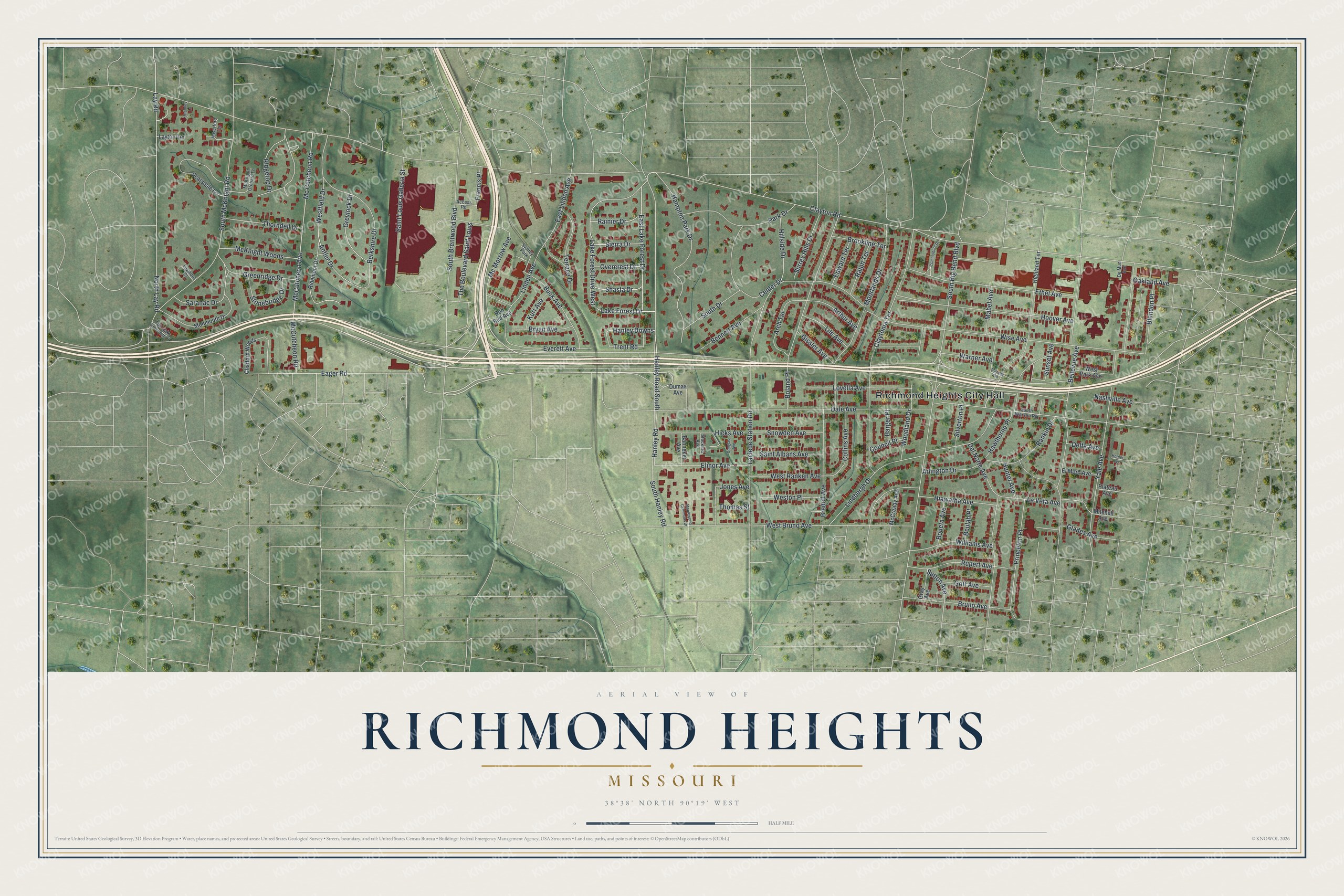 Watermarked full-map preview of Richmond Heights, Missouri