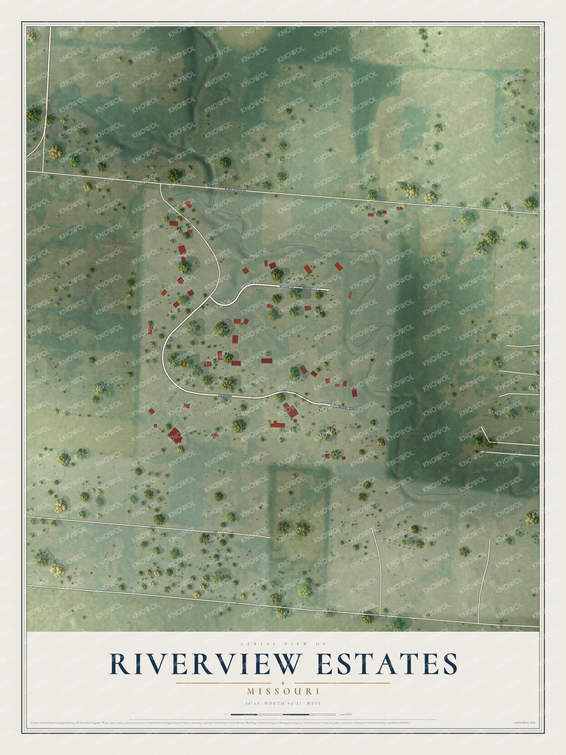 Watermarked full-map preview of Riverview Estates, Missouri