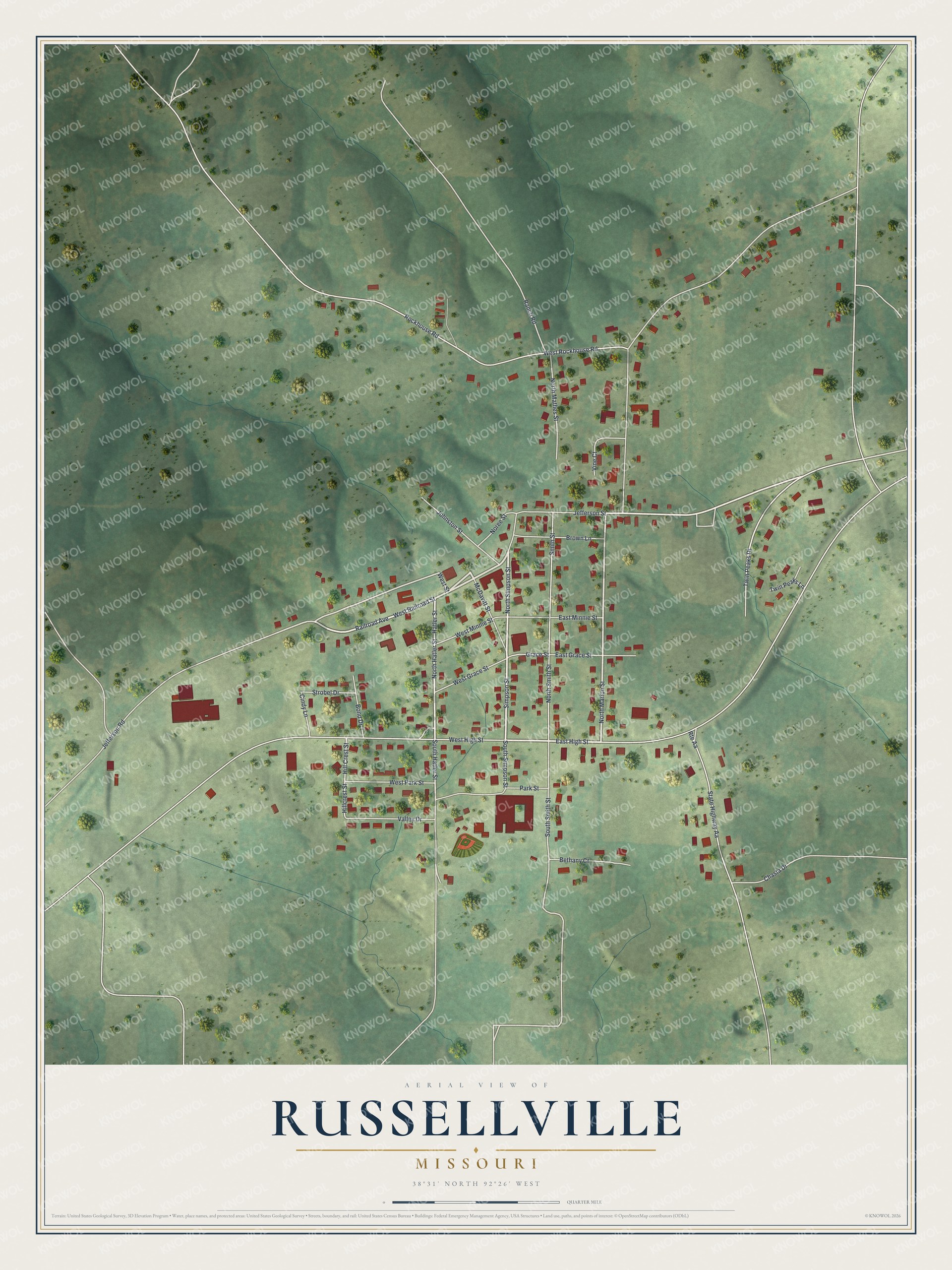 Watermarked full-map preview of Russellville, Missouri