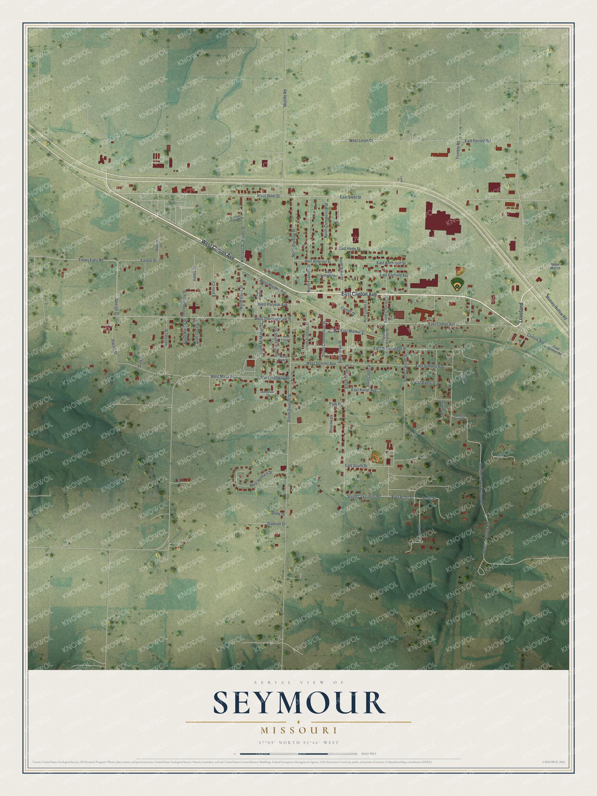 Watermarked full-map preview of Seymour, Missouri