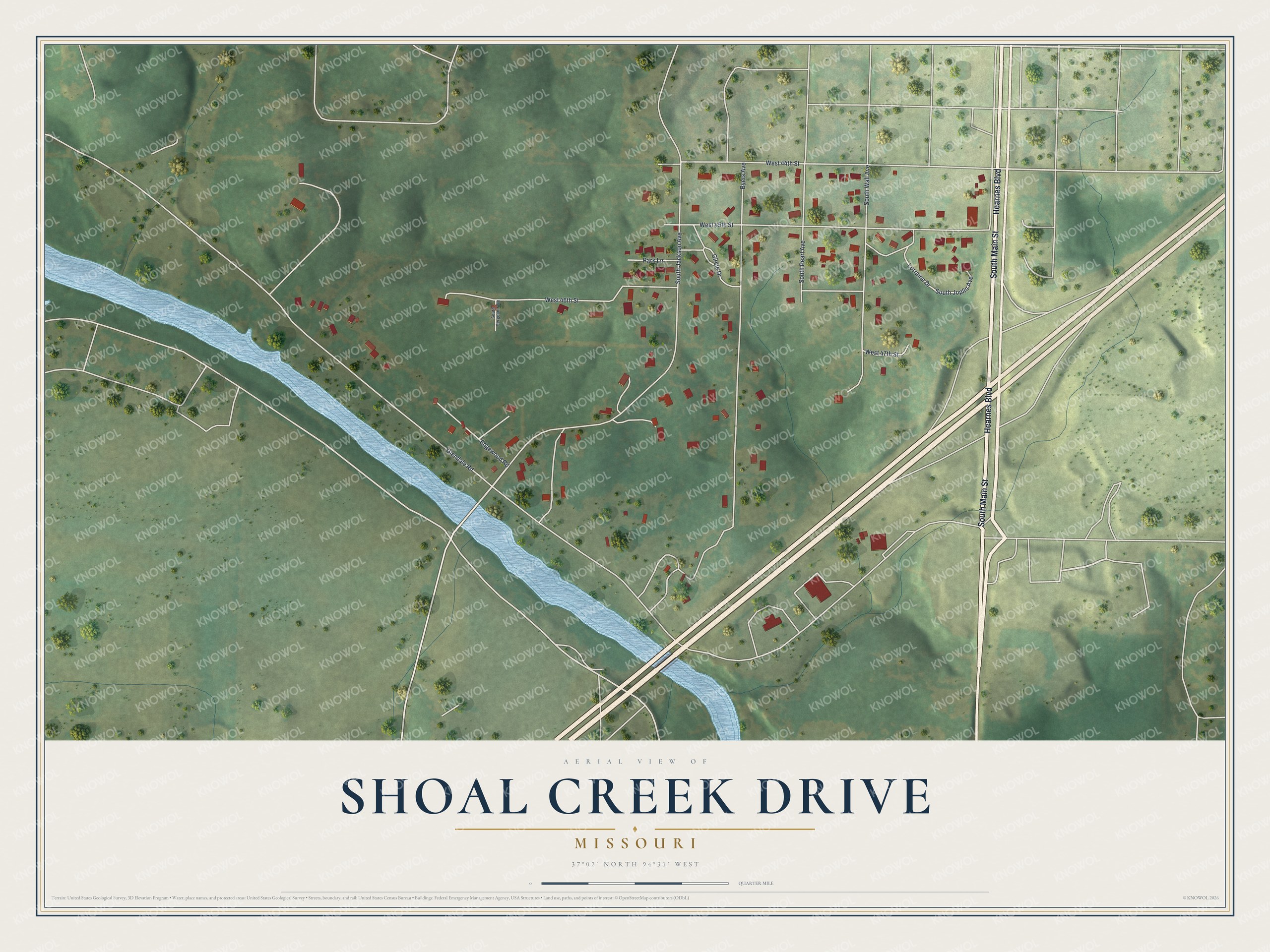 Watermarked full-map preview of Shoal Creek Drive, Missouri