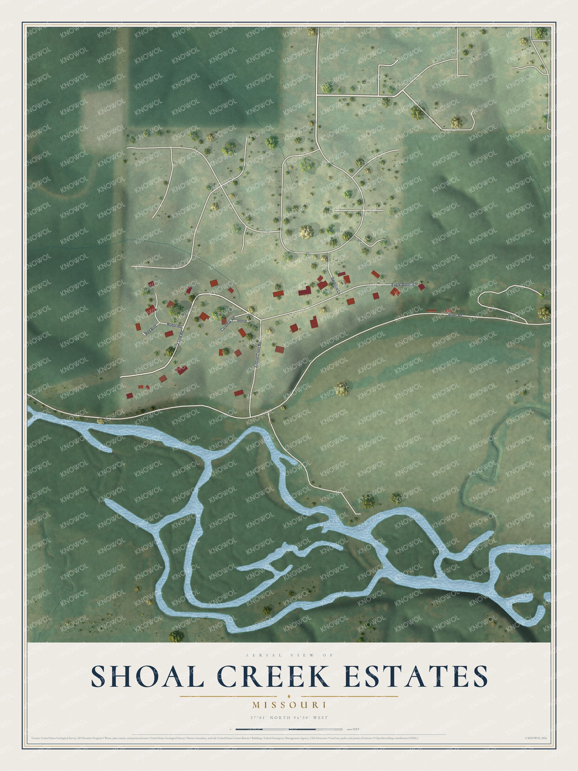 Watermarked full-map preview of Shoal Creek Estates, Missouri