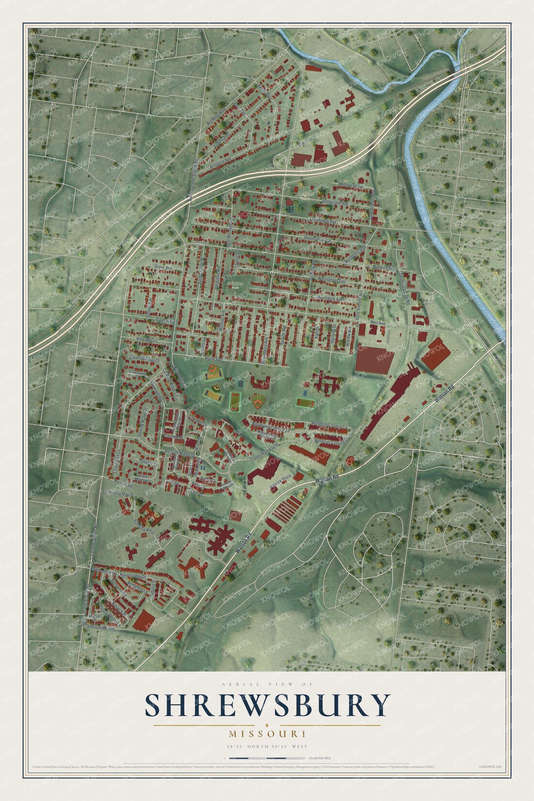 Watermarked full-map preview of Shrewsbury, Missouri