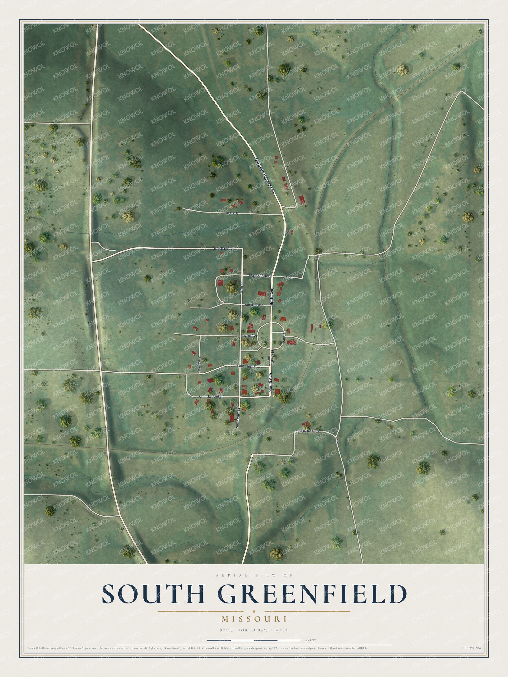 Watermarked full-map preview of South Greenfield, Missouri