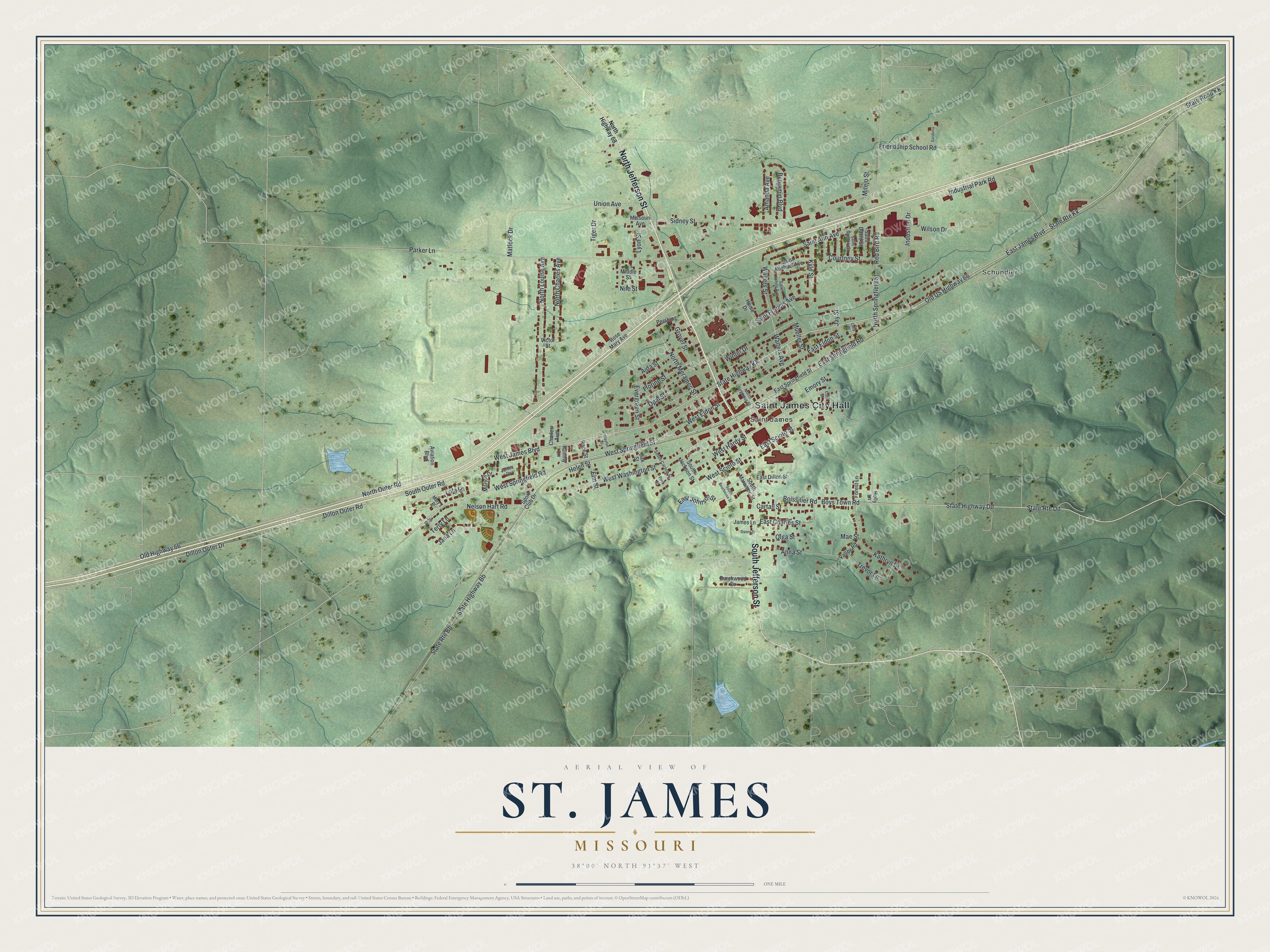 Watermarked full-map preview of St. James, Missouri