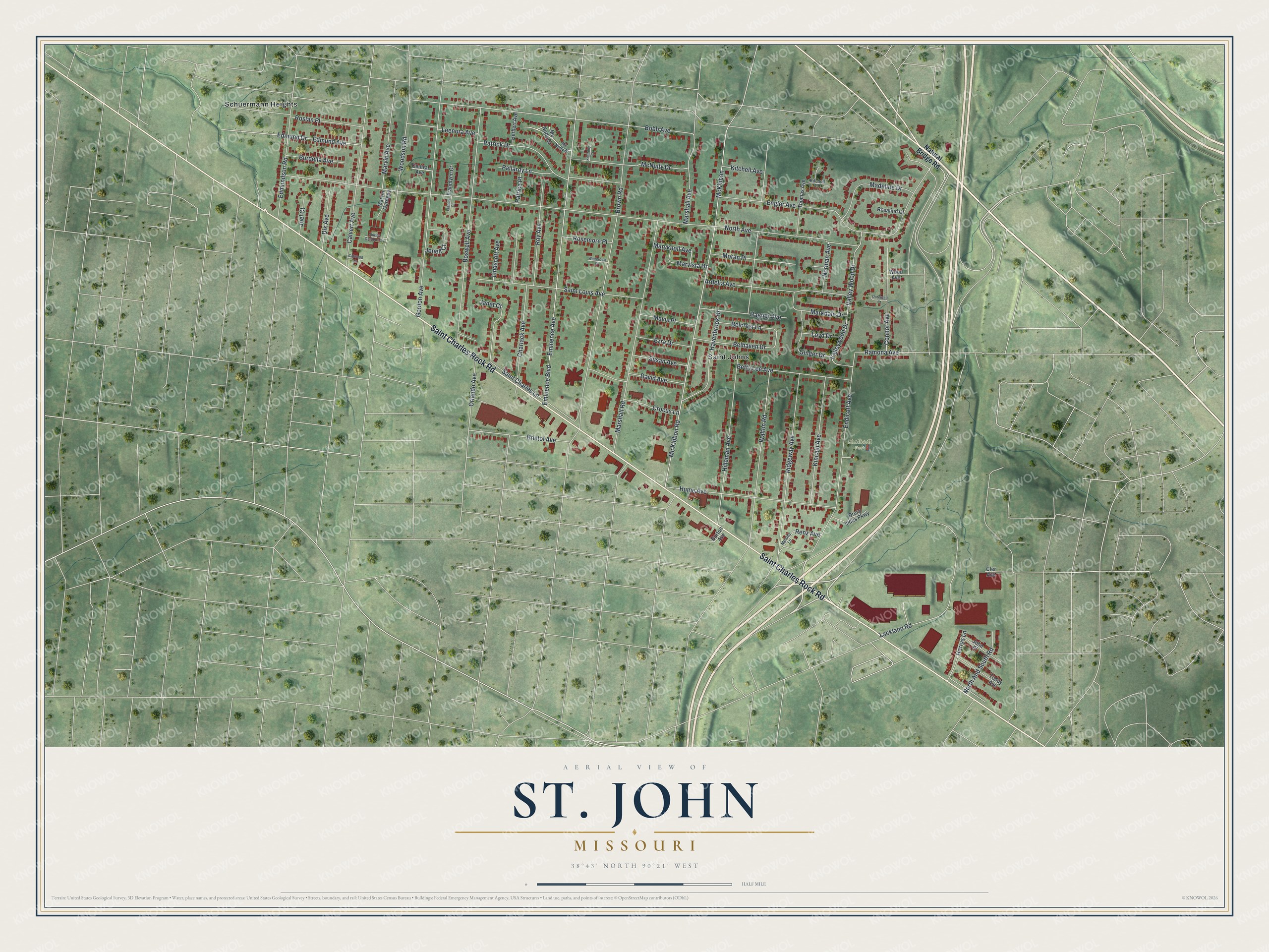 Watermarked full-map preview of St. John, Missouri