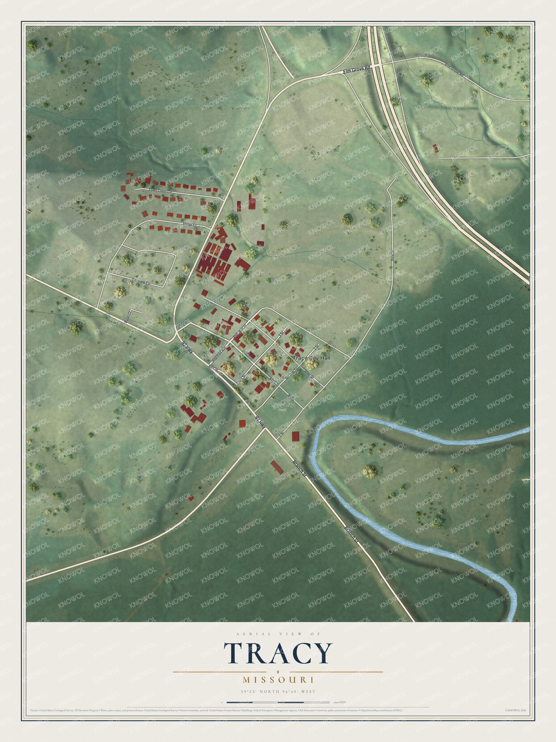 Watermarked full-map preview of Tracy, Missouri
