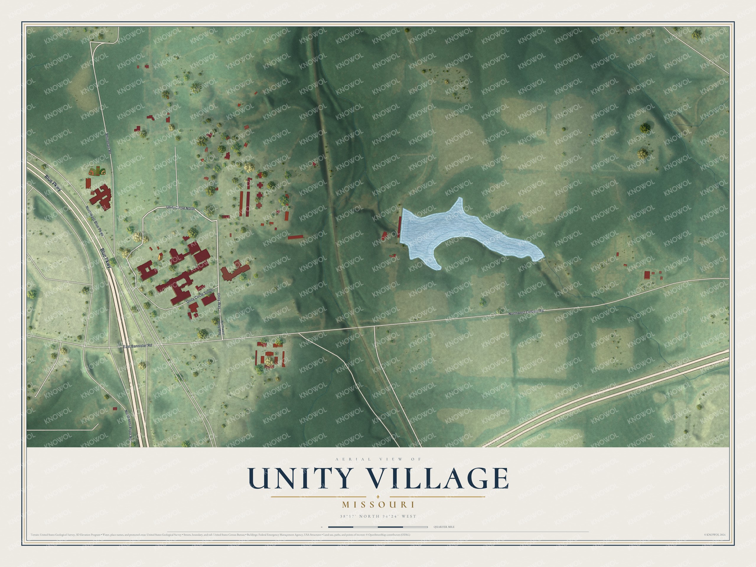 Watermarked full-map preview of Unity Village, Missouri