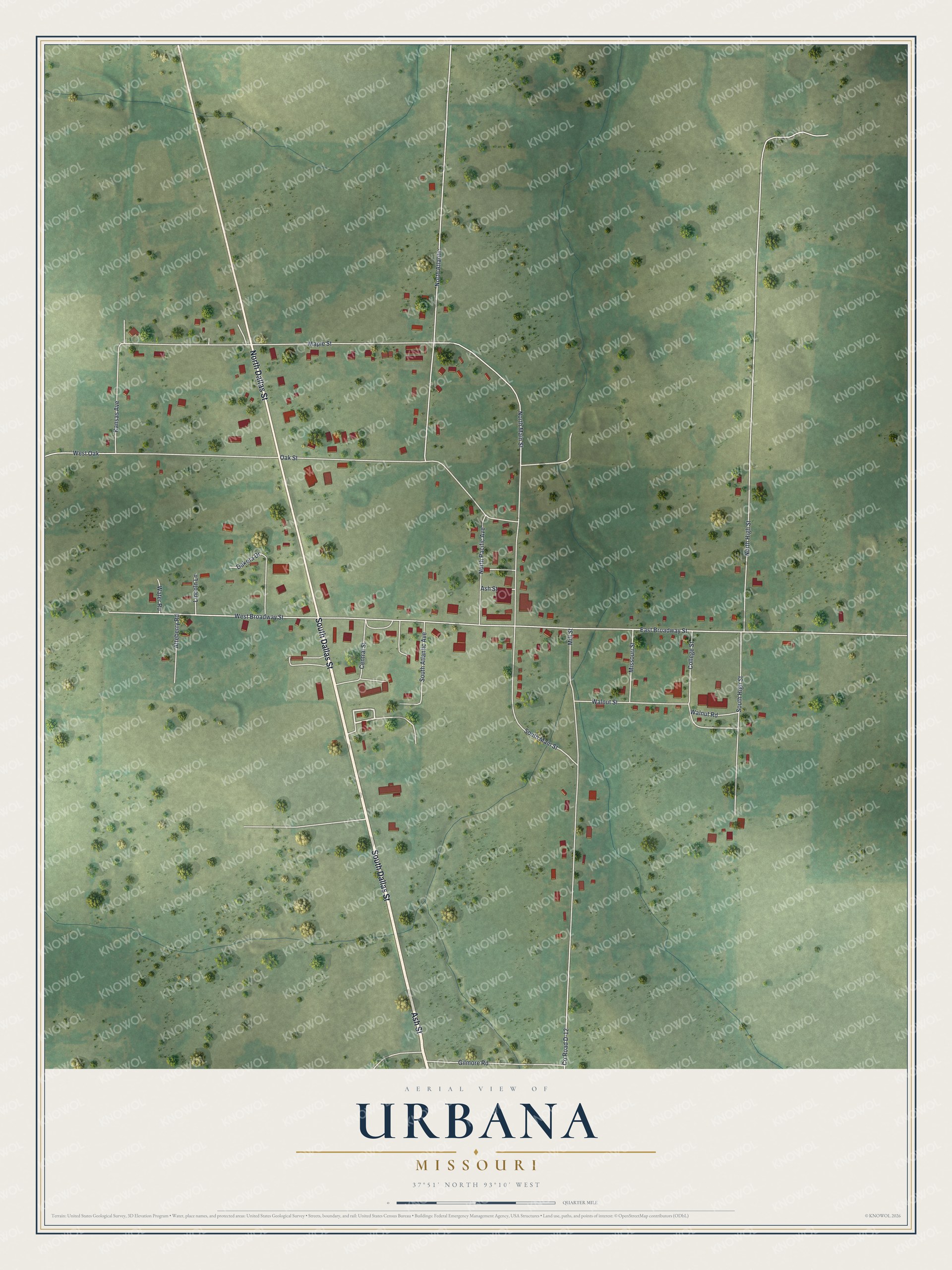 Watermarked full-map preview of Urbana, Missouri