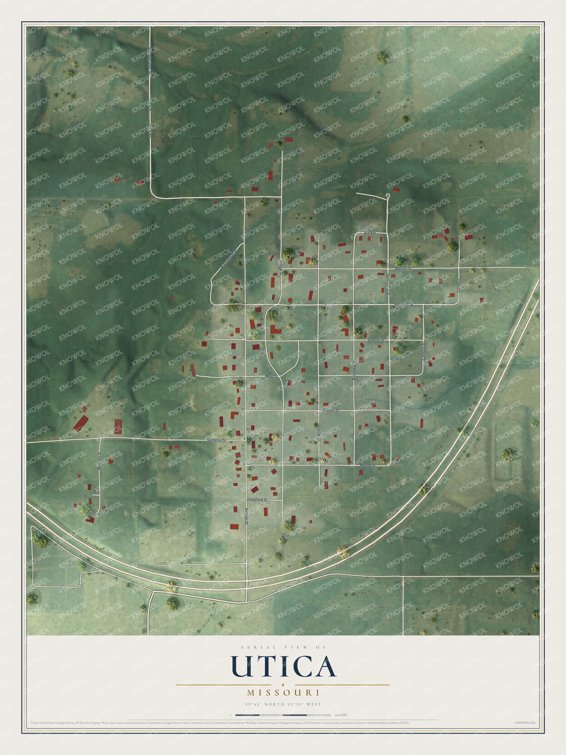 Watermarked full-map preview of Utica, Missouri