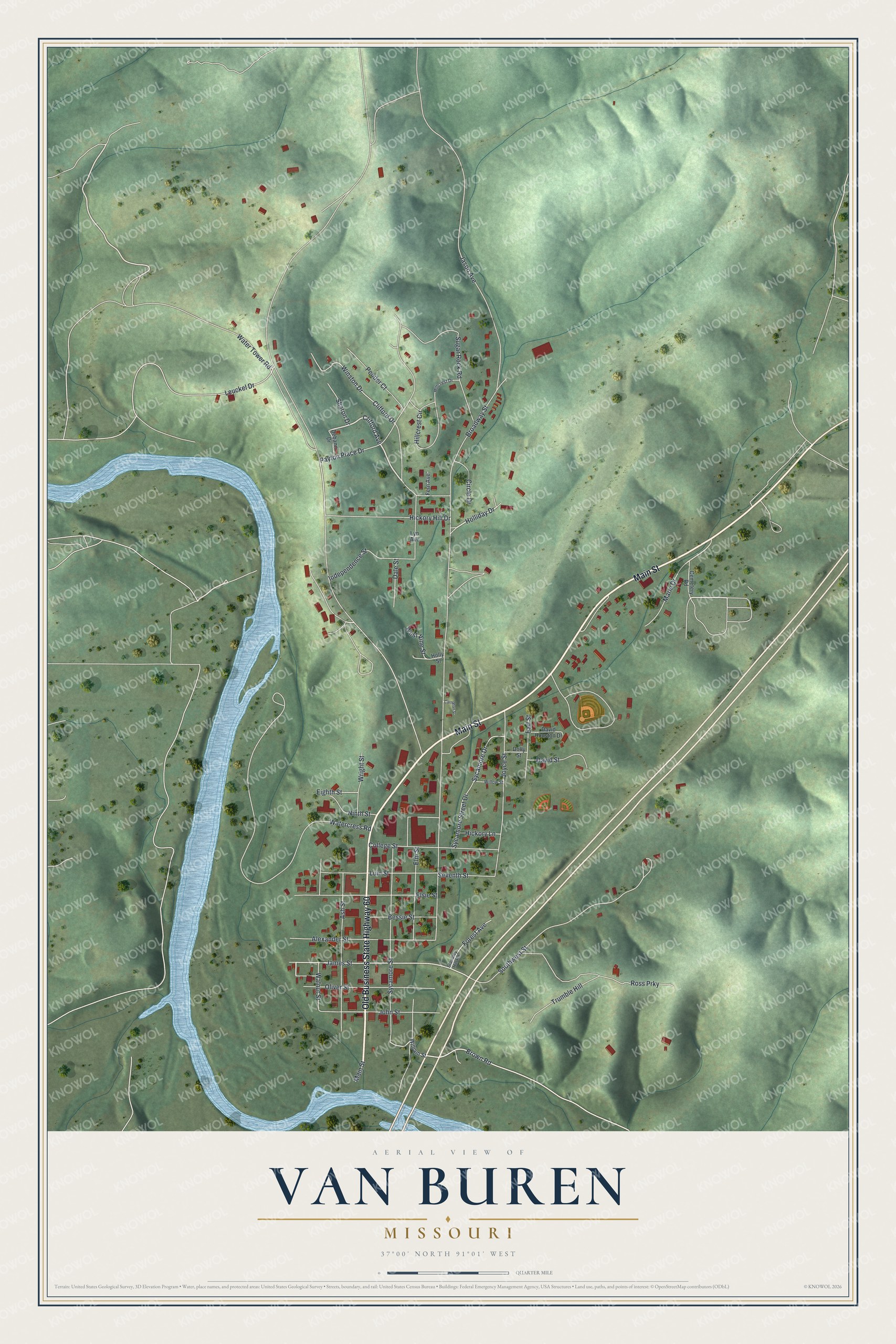 Watermarked full-map preview of Van Buren, Missouri