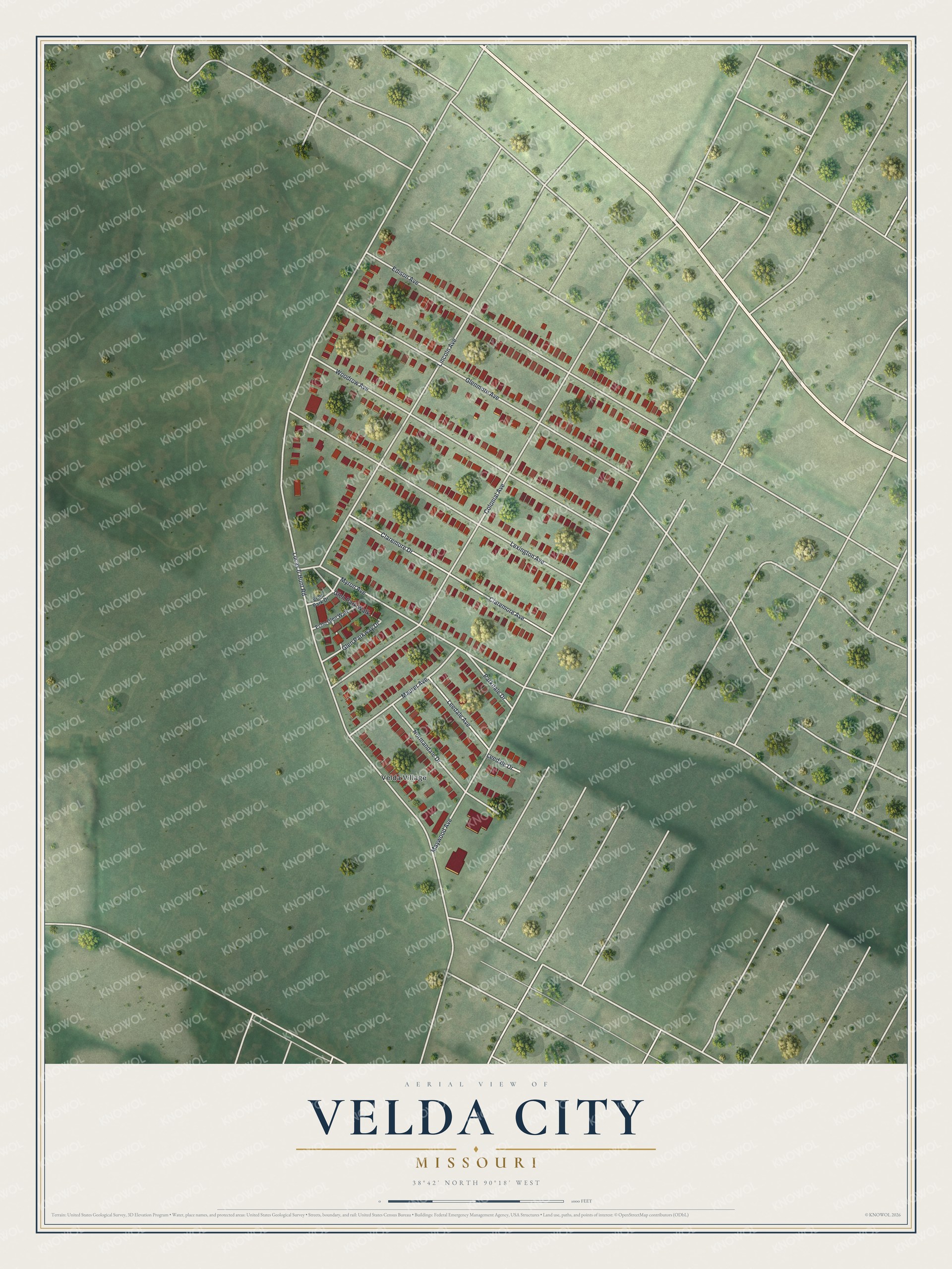 Watermarked full-map preview of Velda City, Missouri