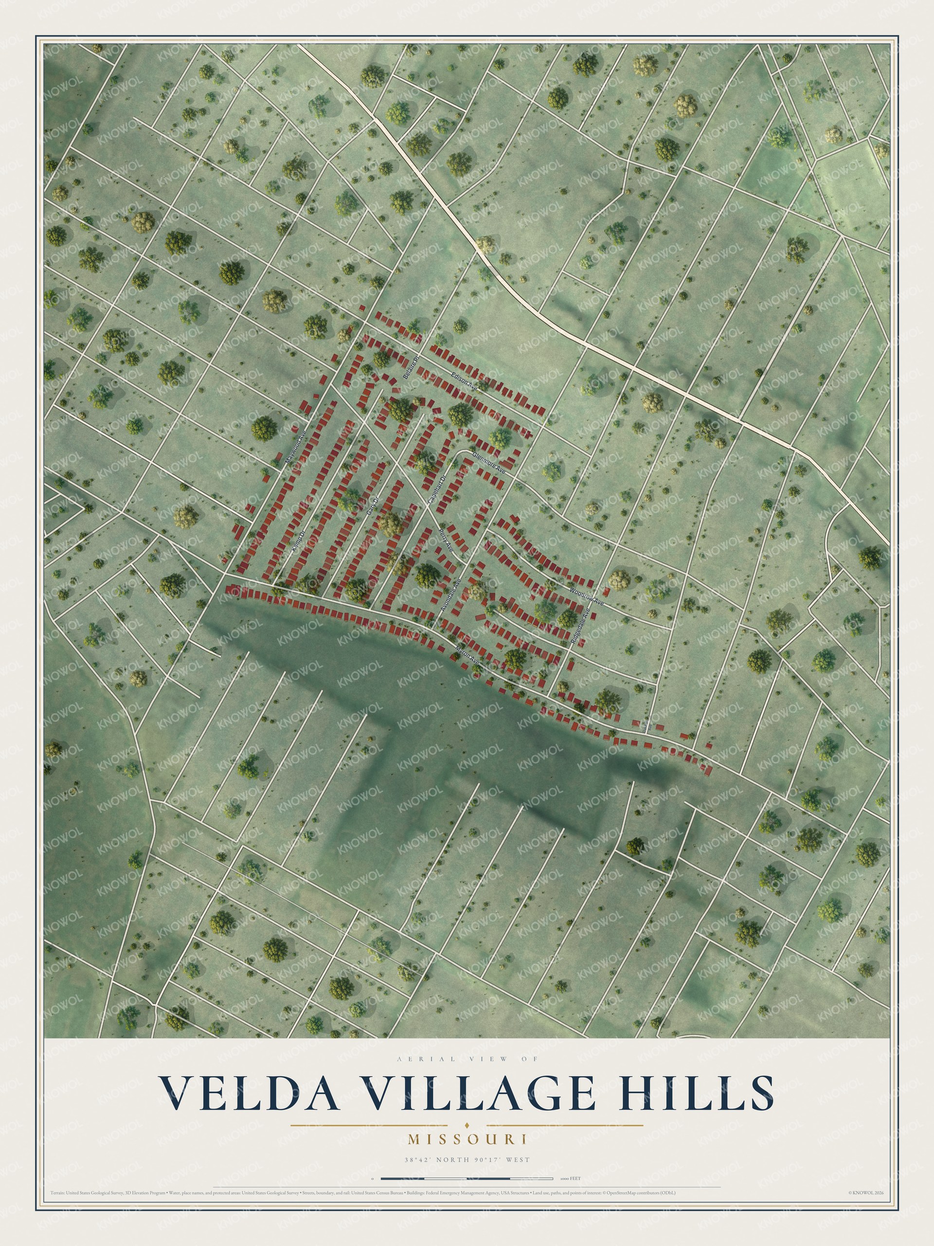 Watermarked full-map preview of Velda Village Hills, Missouri