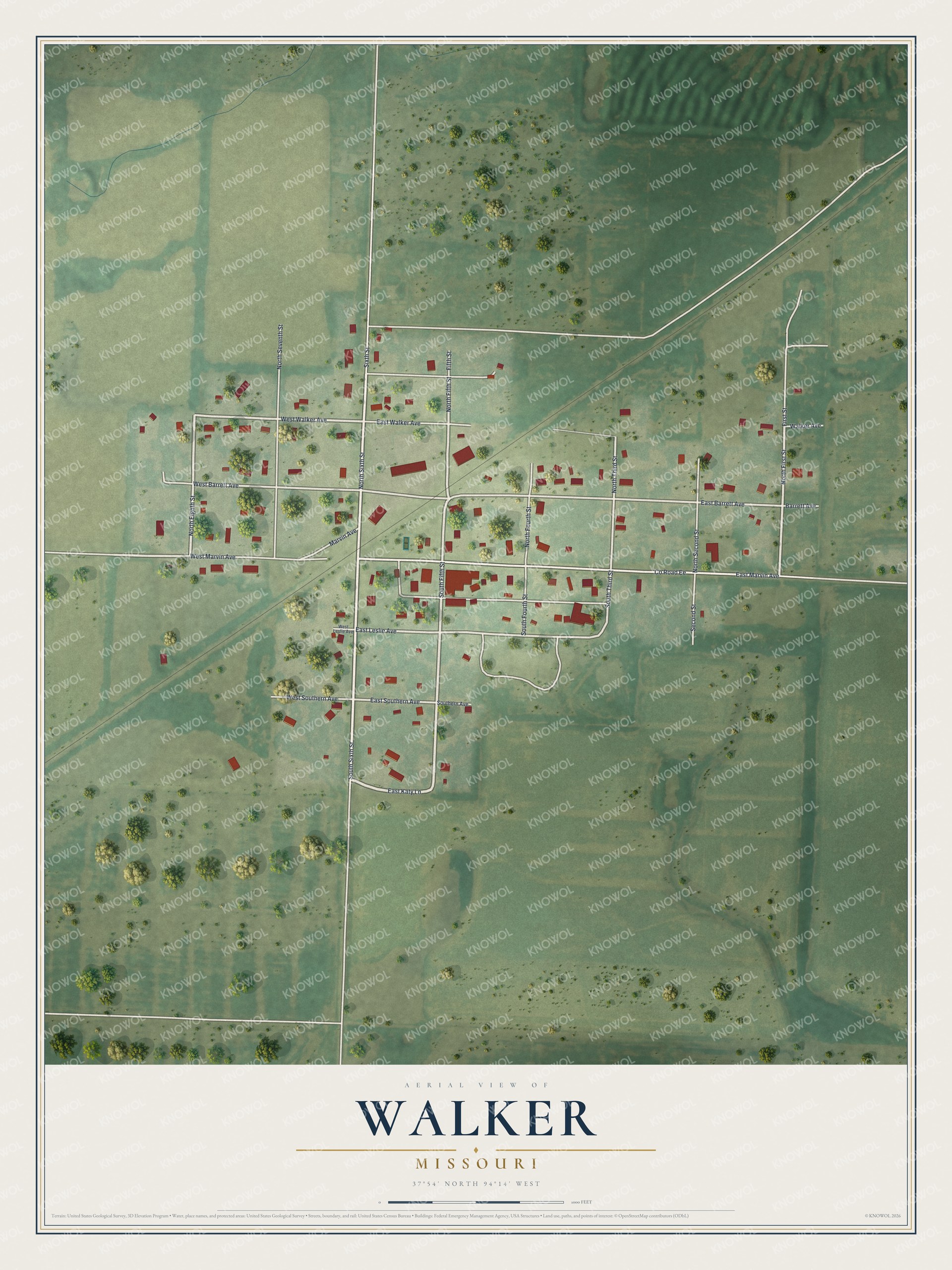 Watermarked full-map preview of Walker, Missouri