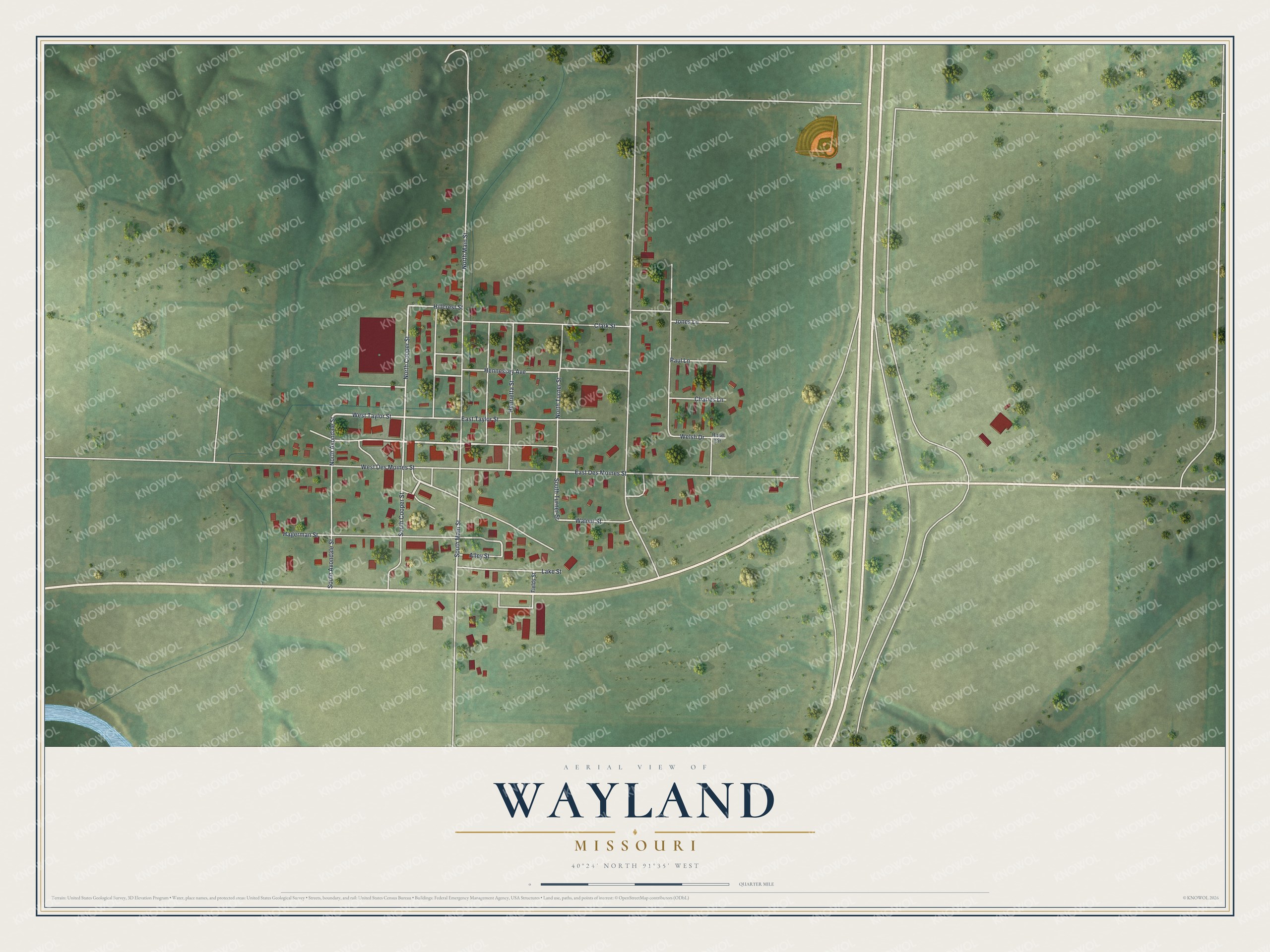 Watermarked full-map preview of Wayland, Missouri