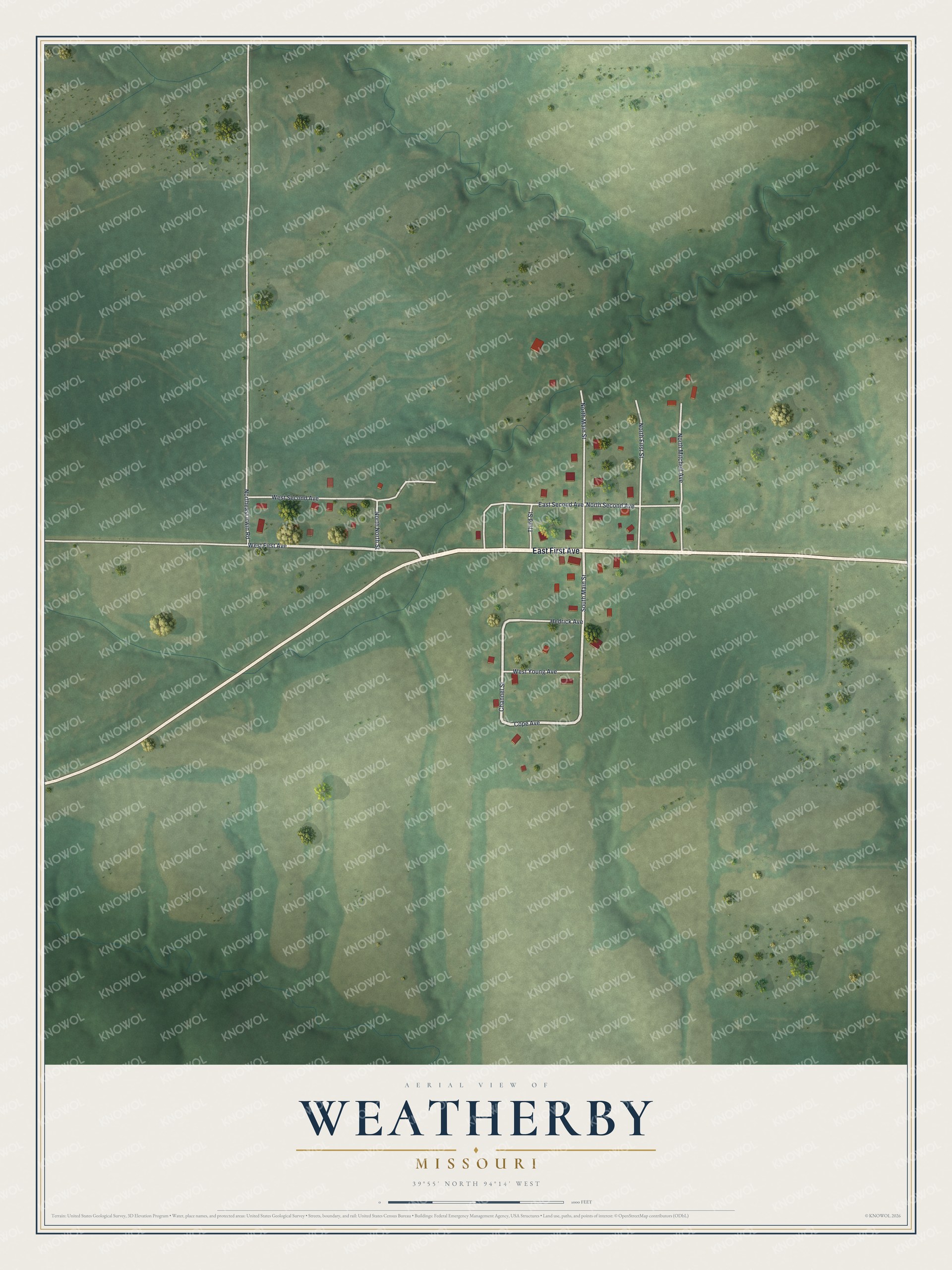 Watermarked full-map preview of Weatherby, Missouri