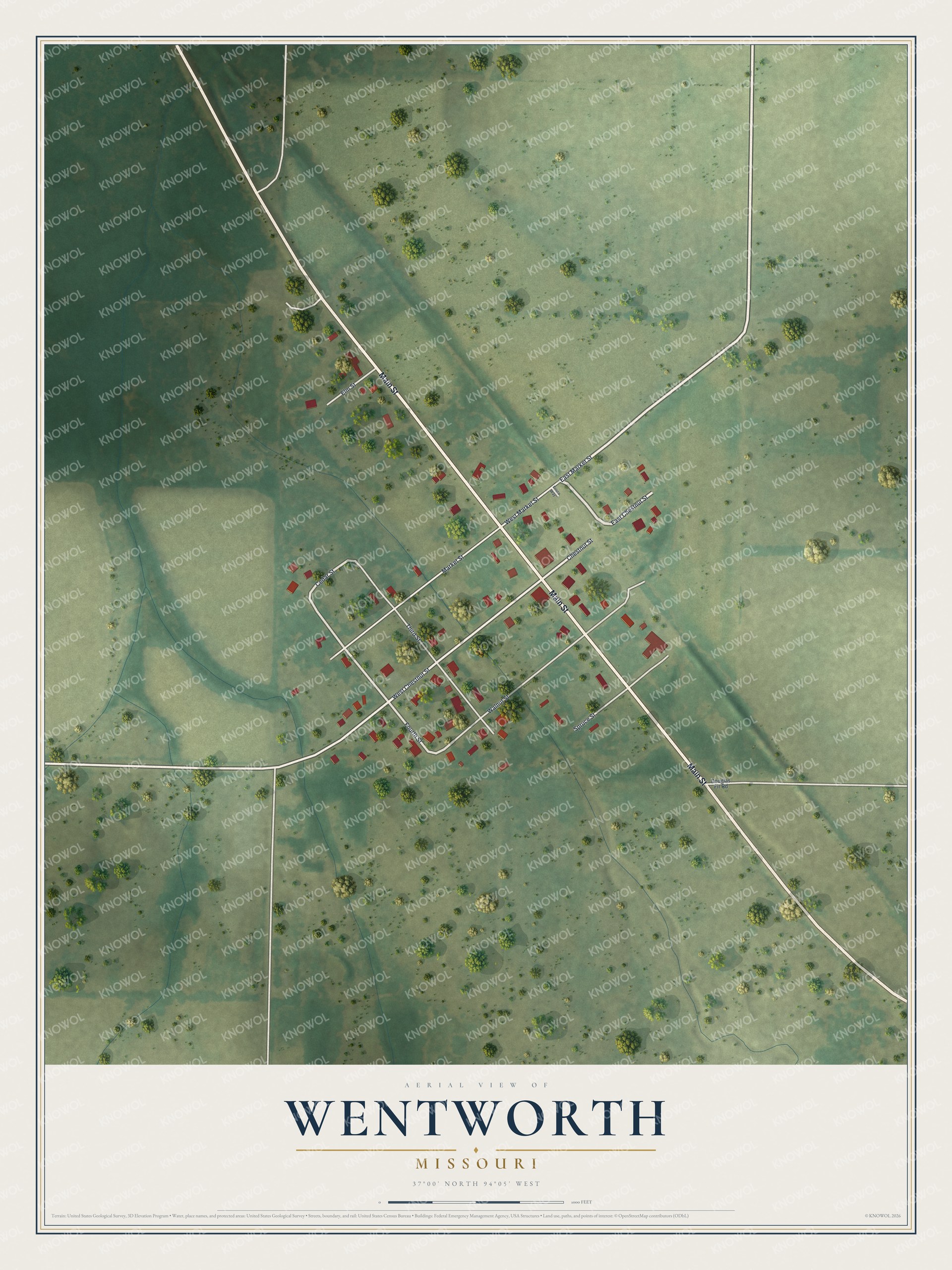 Watermarked full-map preview of Wentworth, Missouri