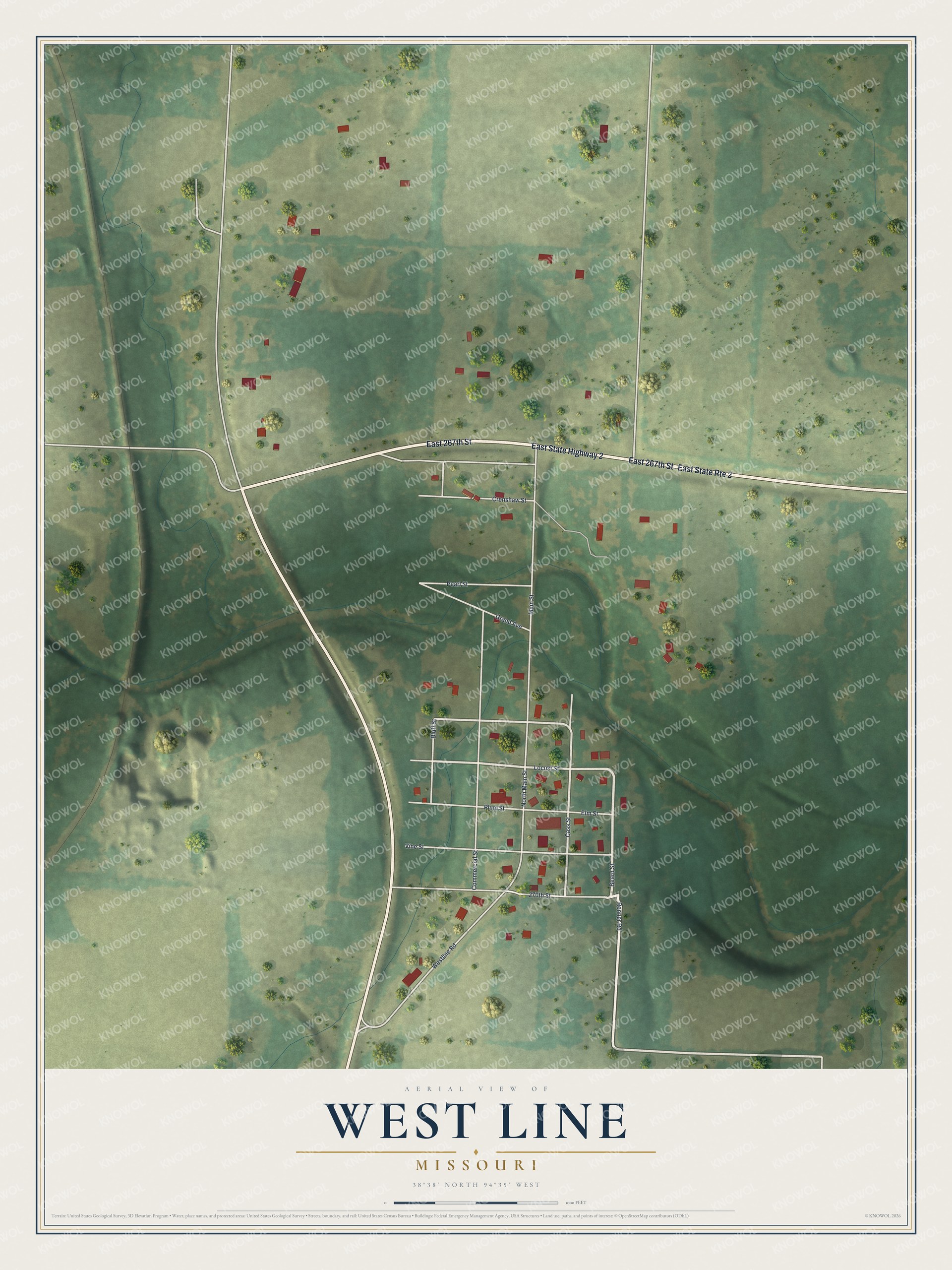 Watermarked full-map preview of West Line, Missouri