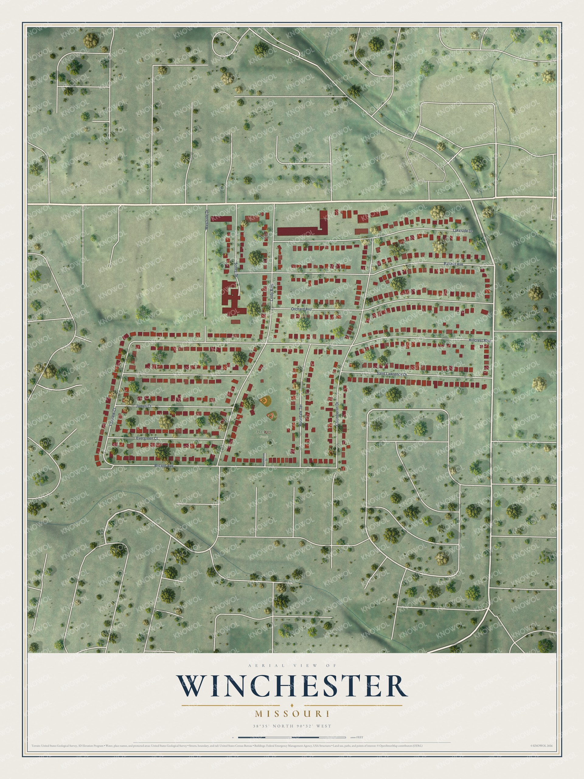 Watermarked full-map preview of Winchester, Missouri
