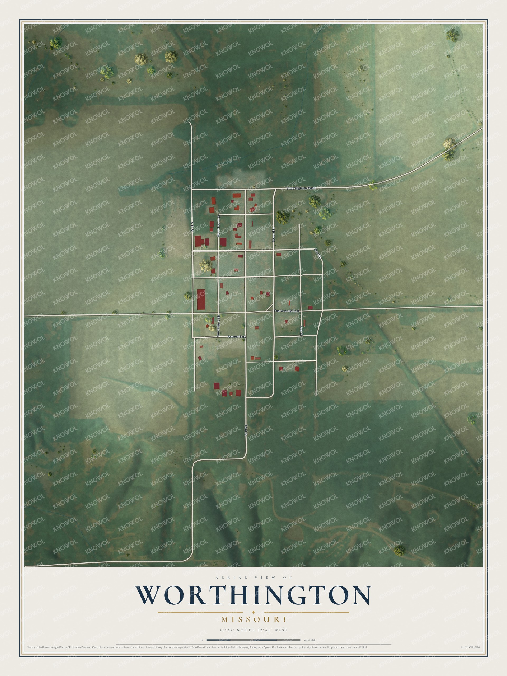 Watermarked full-map preview of Worthington, Missouri