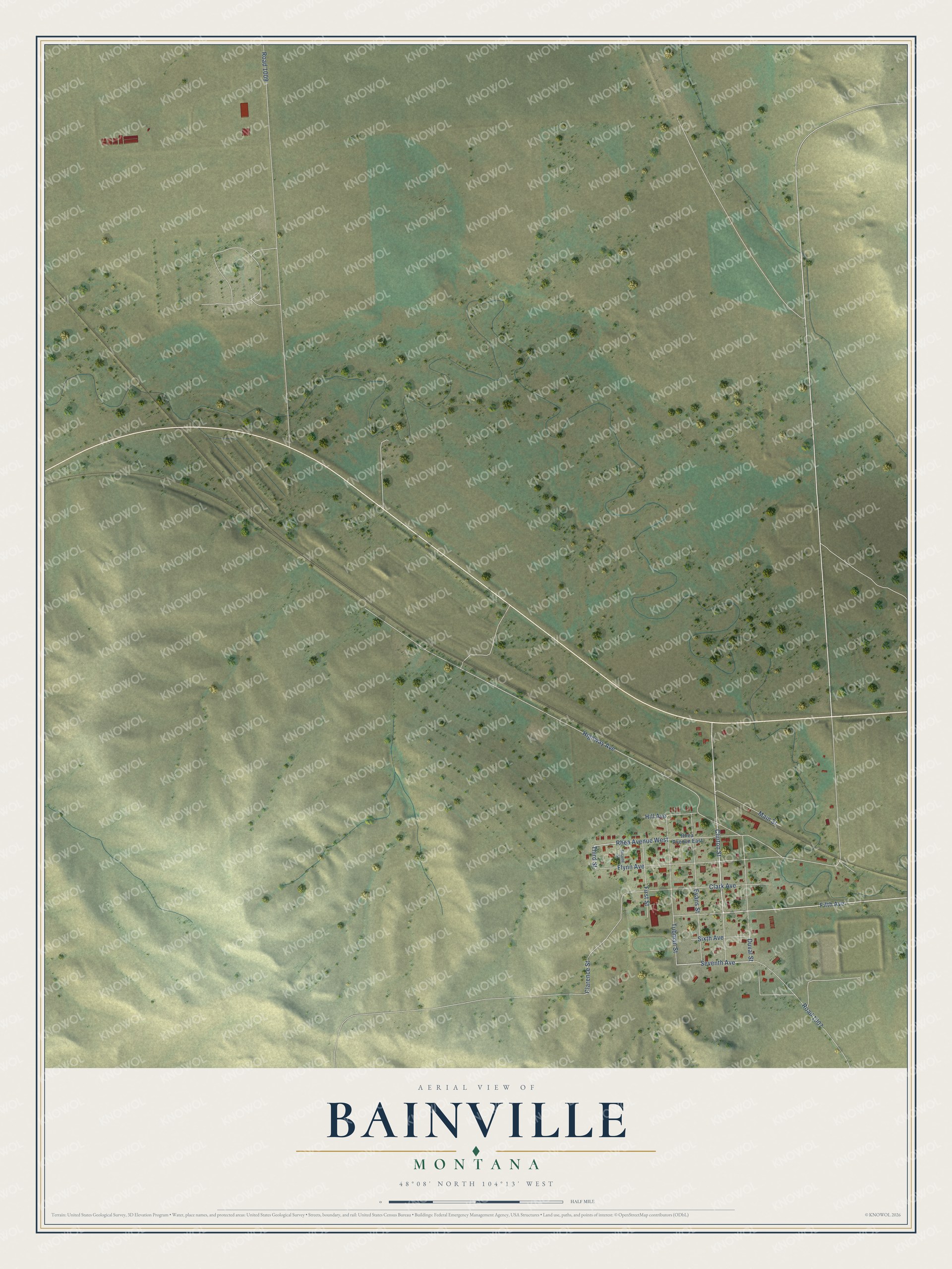 Watermarked full-map preview of Bainville, Montana