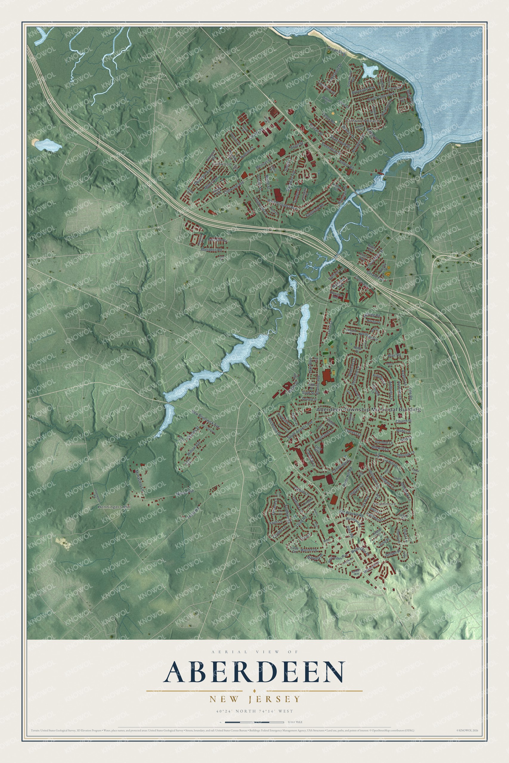 Watermarked full-map preview of Aberdeen, New Jersey