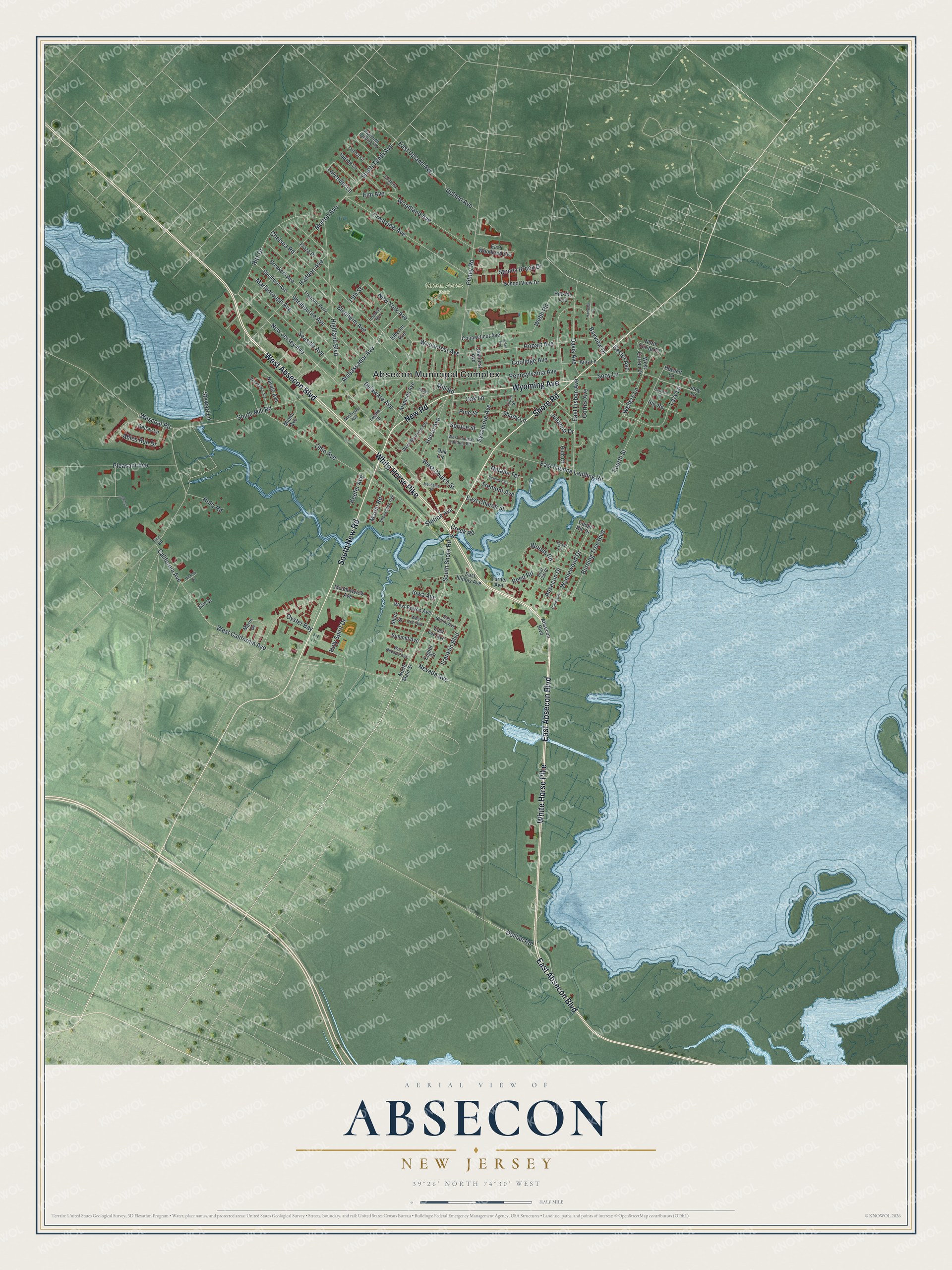 Watermarked full-map preview of Absecon, New Jersey