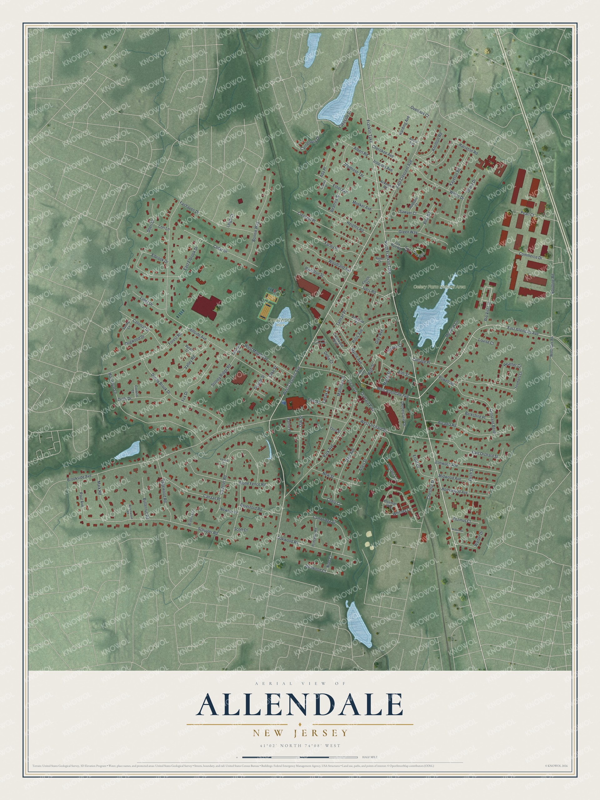 Watermarked full-map preview of Allendale, New Jersey