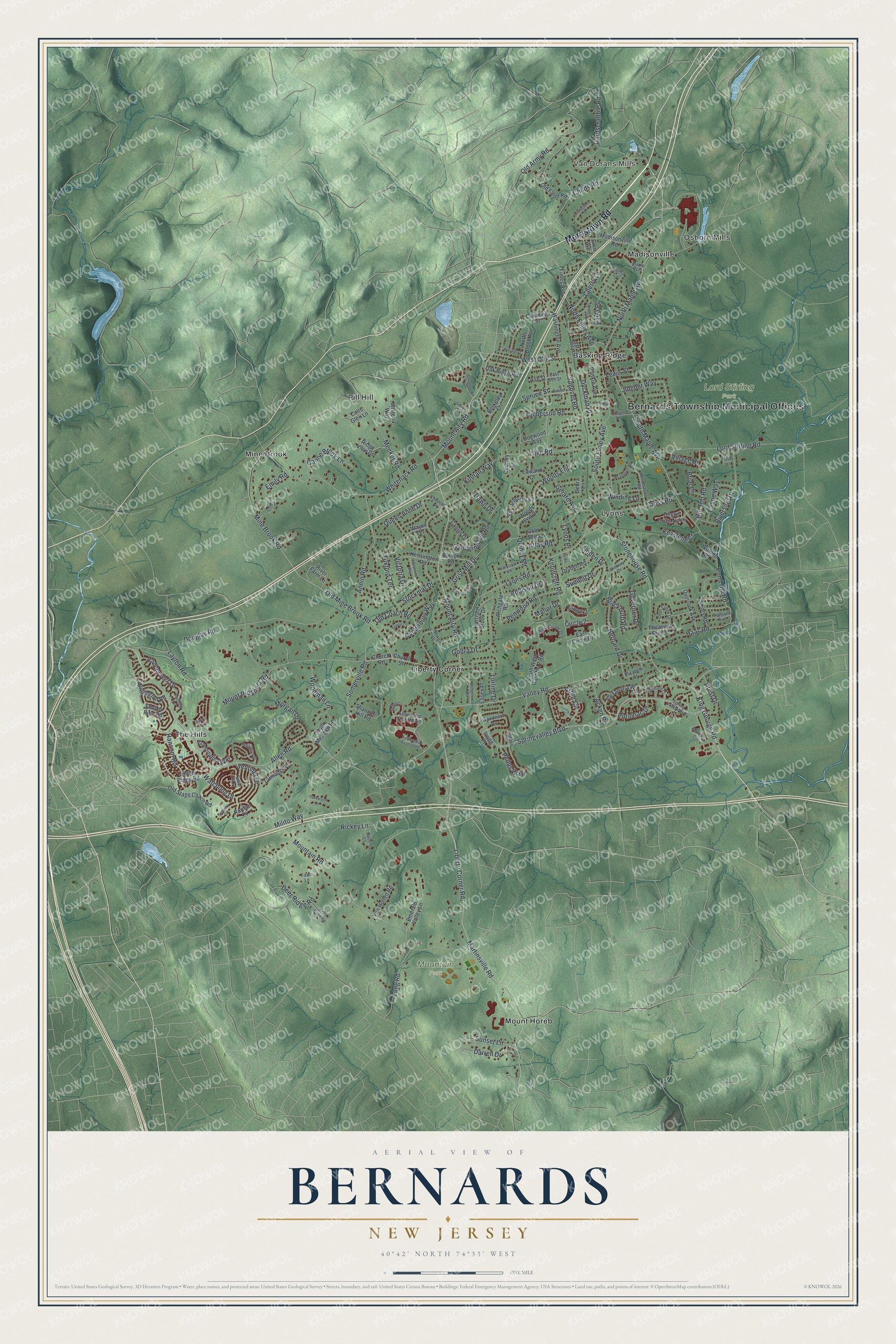 Watermarked full-map preview of Bernards, New Jersey