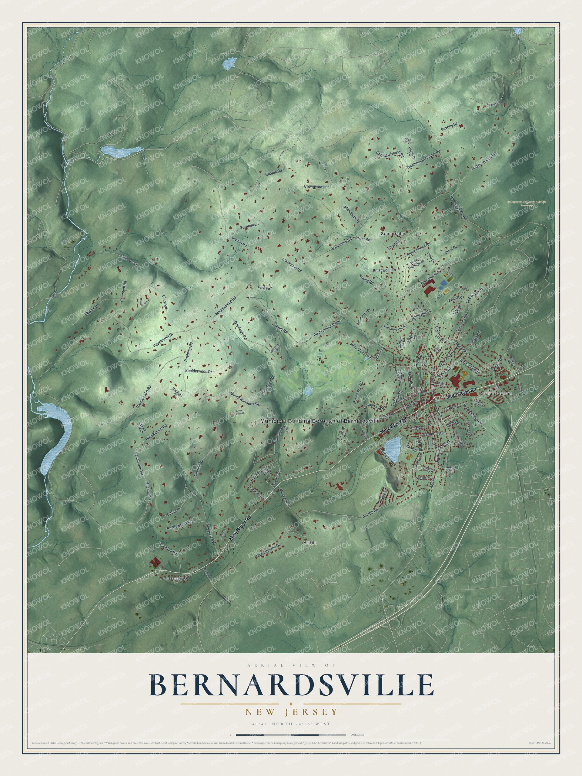 Watermarked full-map preview of Bernardsville, New Jersey