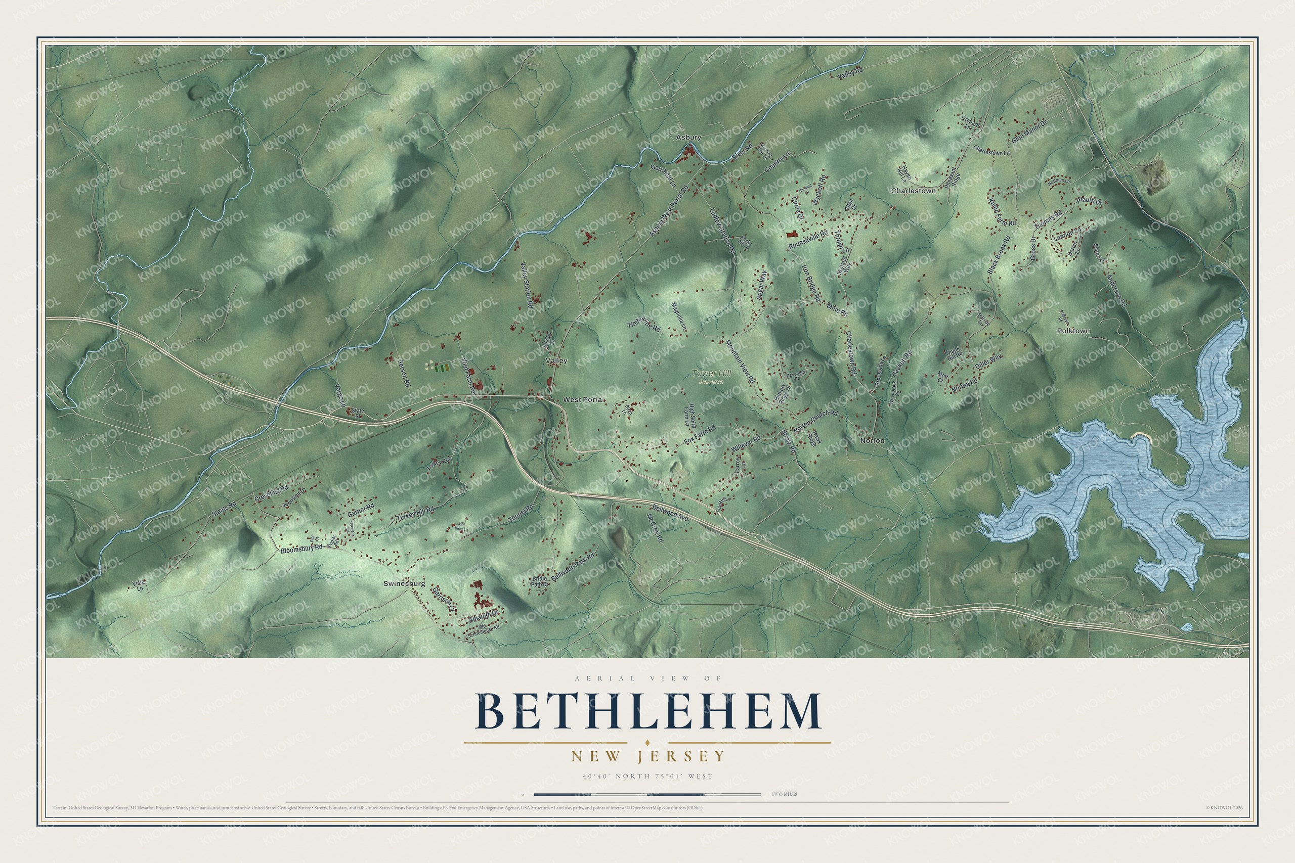 Watermarked full-map preview of Bethlehem, New Jersey