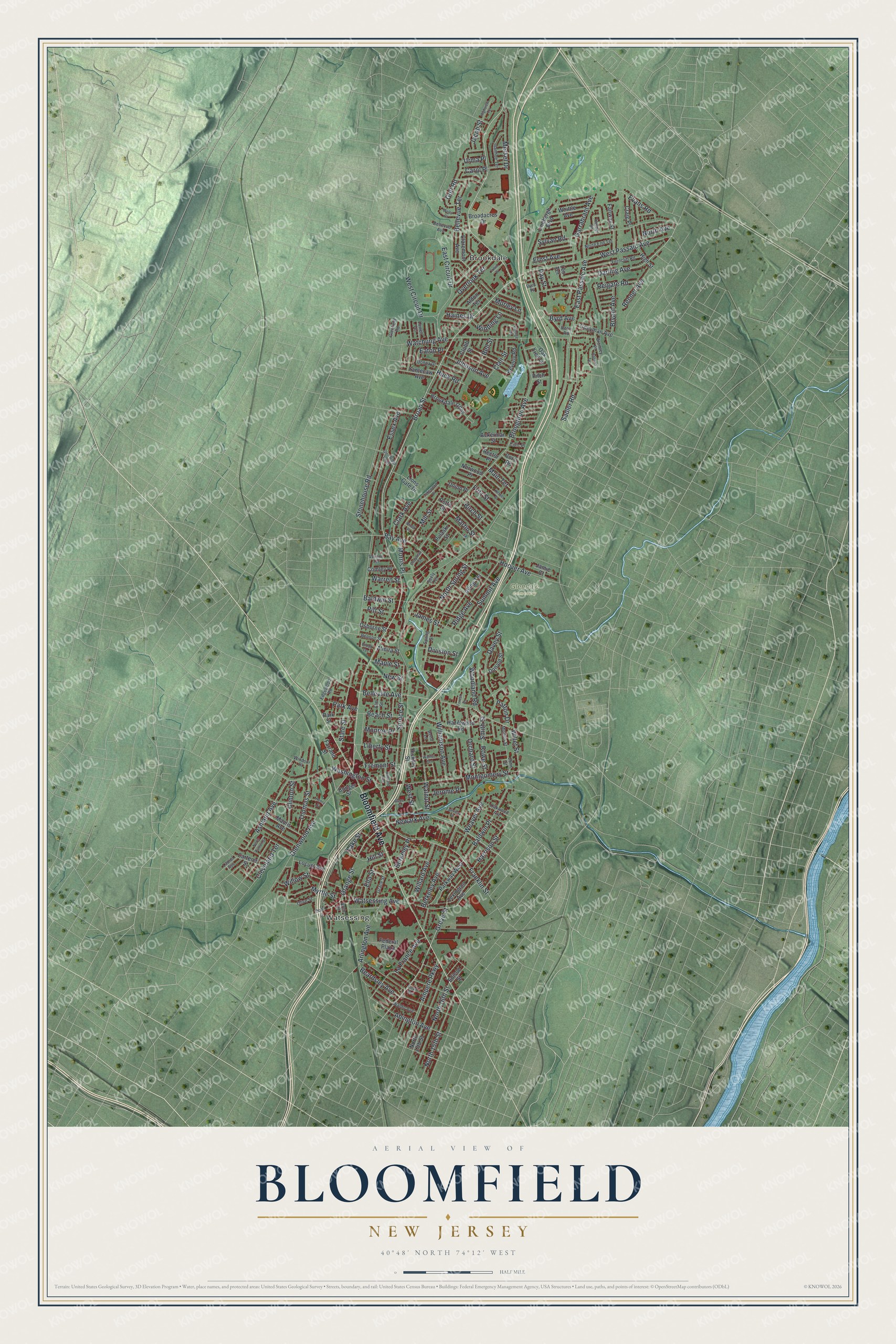 Watermarked full-map preview of Bloomfield, New Jersey