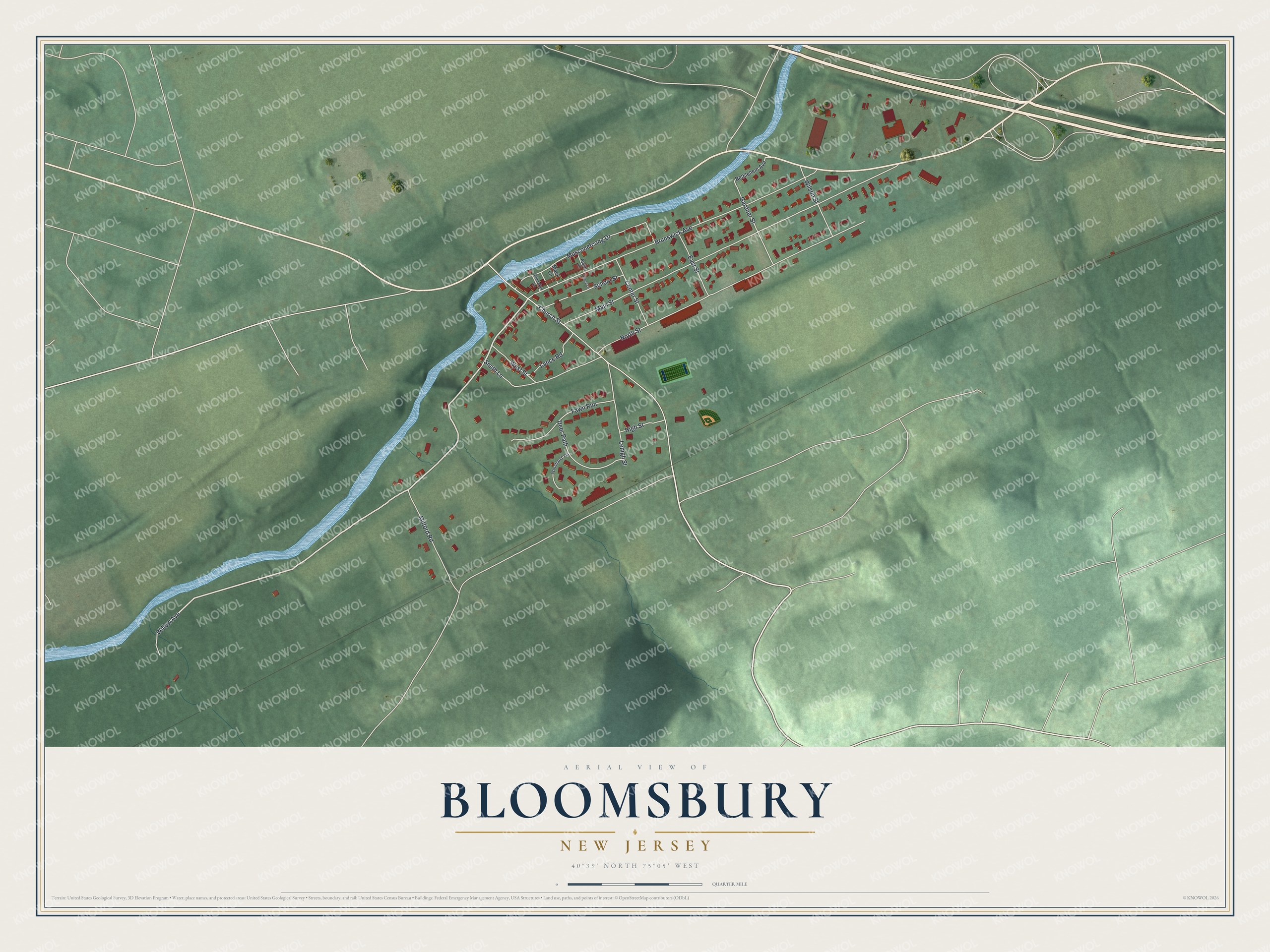 Watermarked full-map preview of Bloomsbury, New Jersey