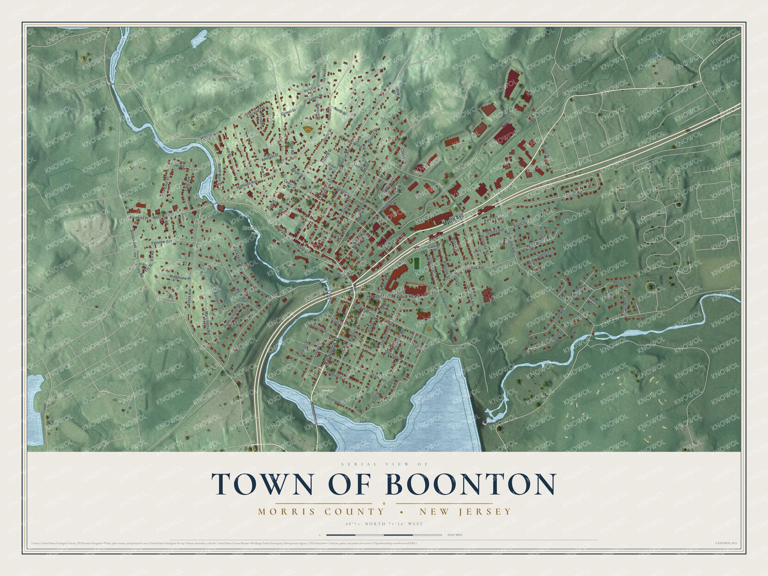 Watermarked full-map preview of Town of Boonton, New Jersey