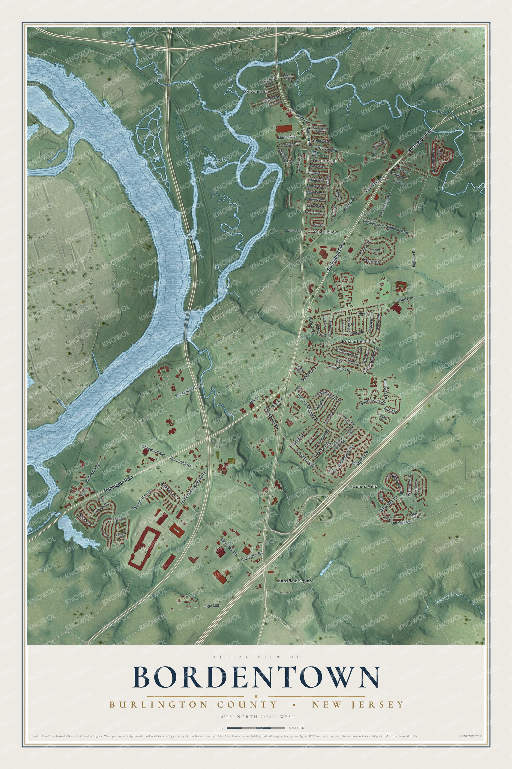 Watermarked full-map preview of Bordentown, New Jersey