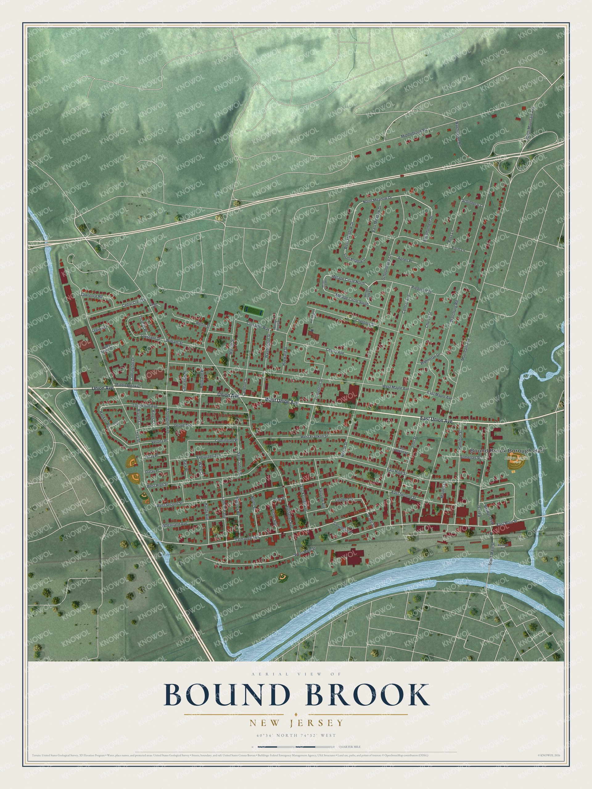 Watermarked full-map preview of Bound Brook, New Jersey