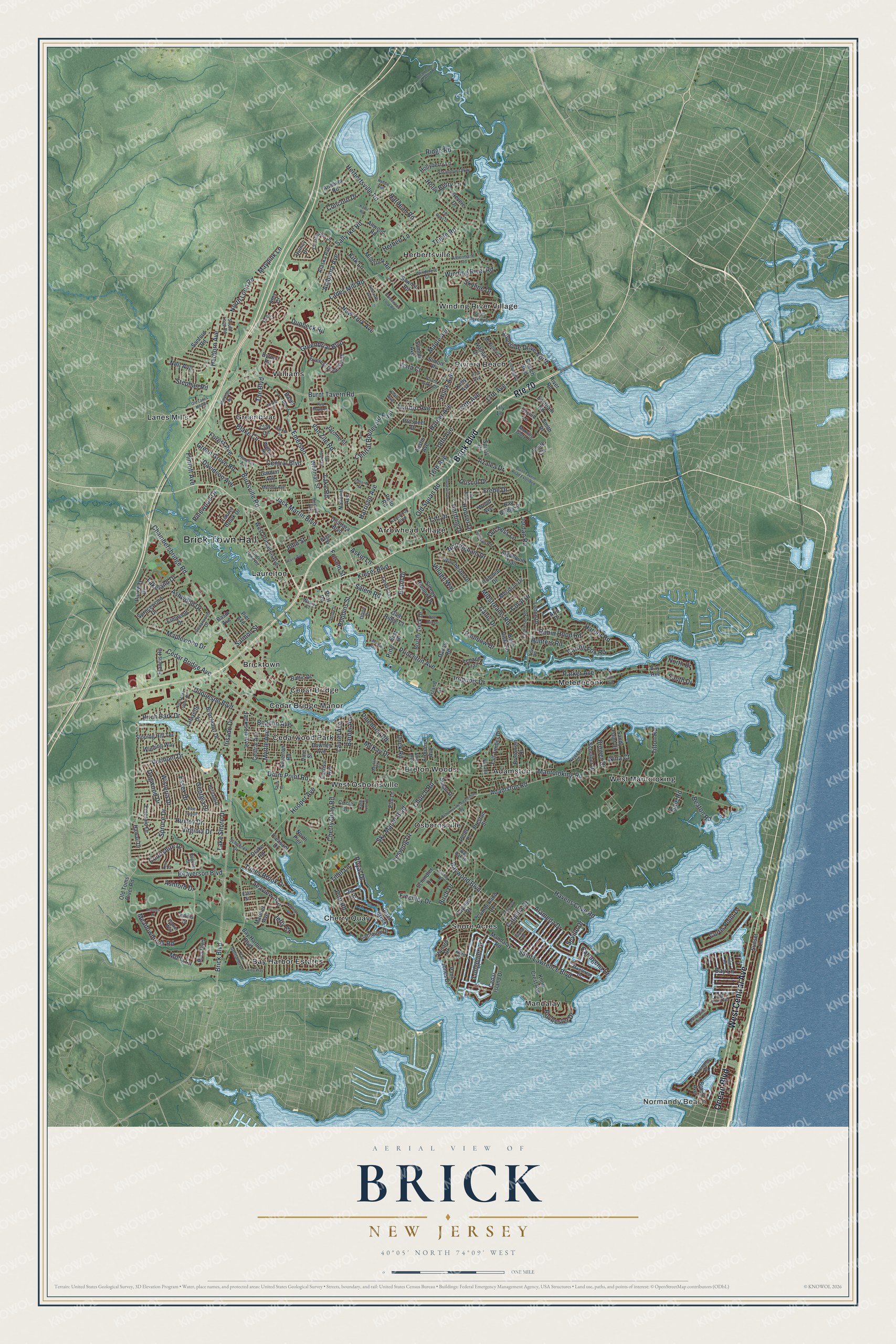 Watermarked full-map preview of Brick, New Jersey