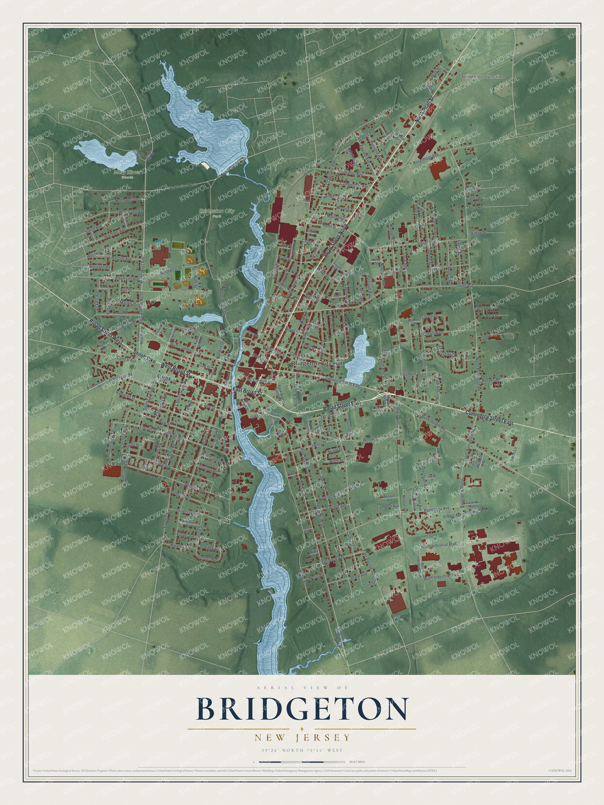 Watermarked full-map preview of Bridgeton, New Jersey