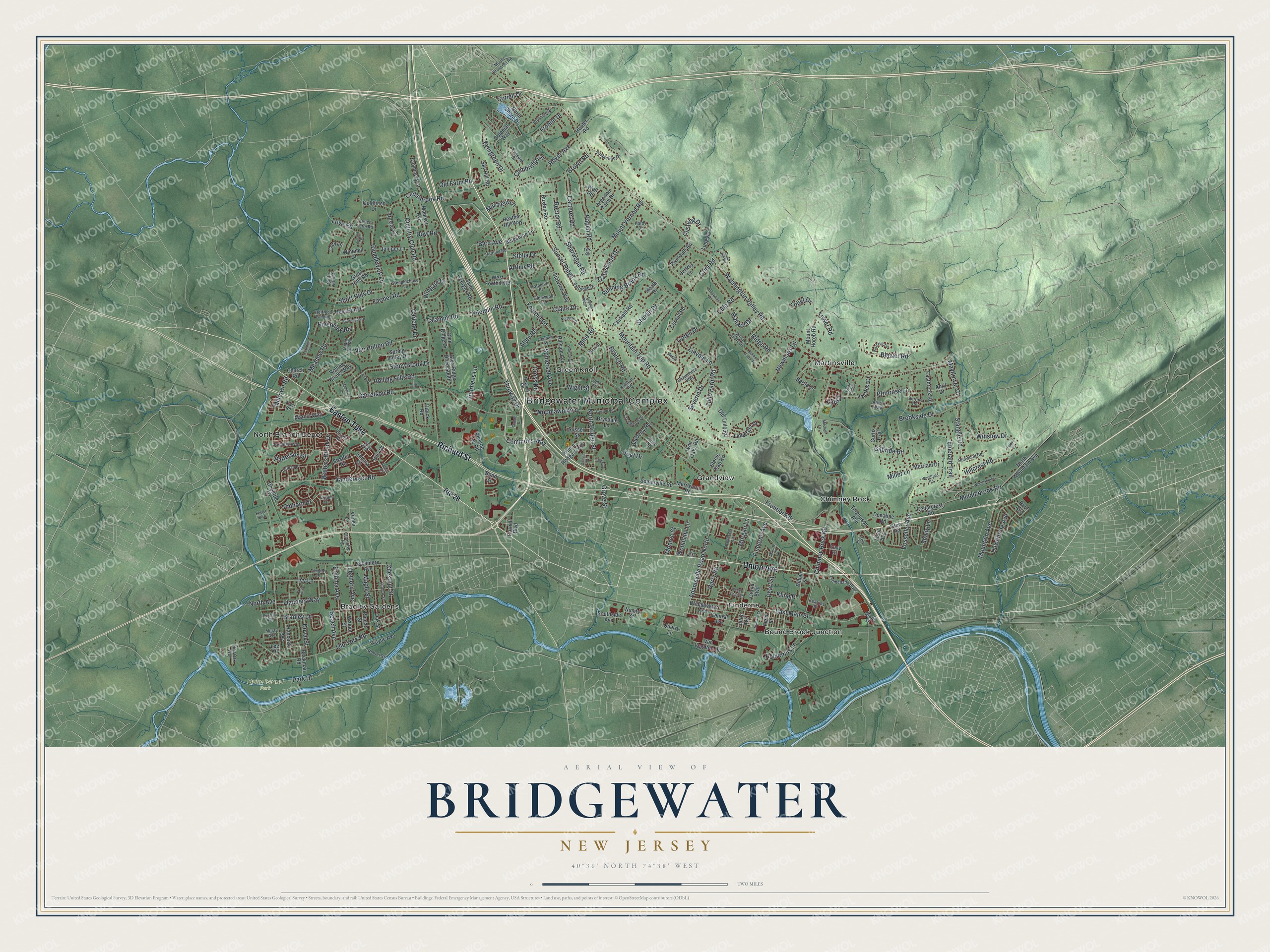 Watermarked full-map preview of Bridgewater, New Jersey