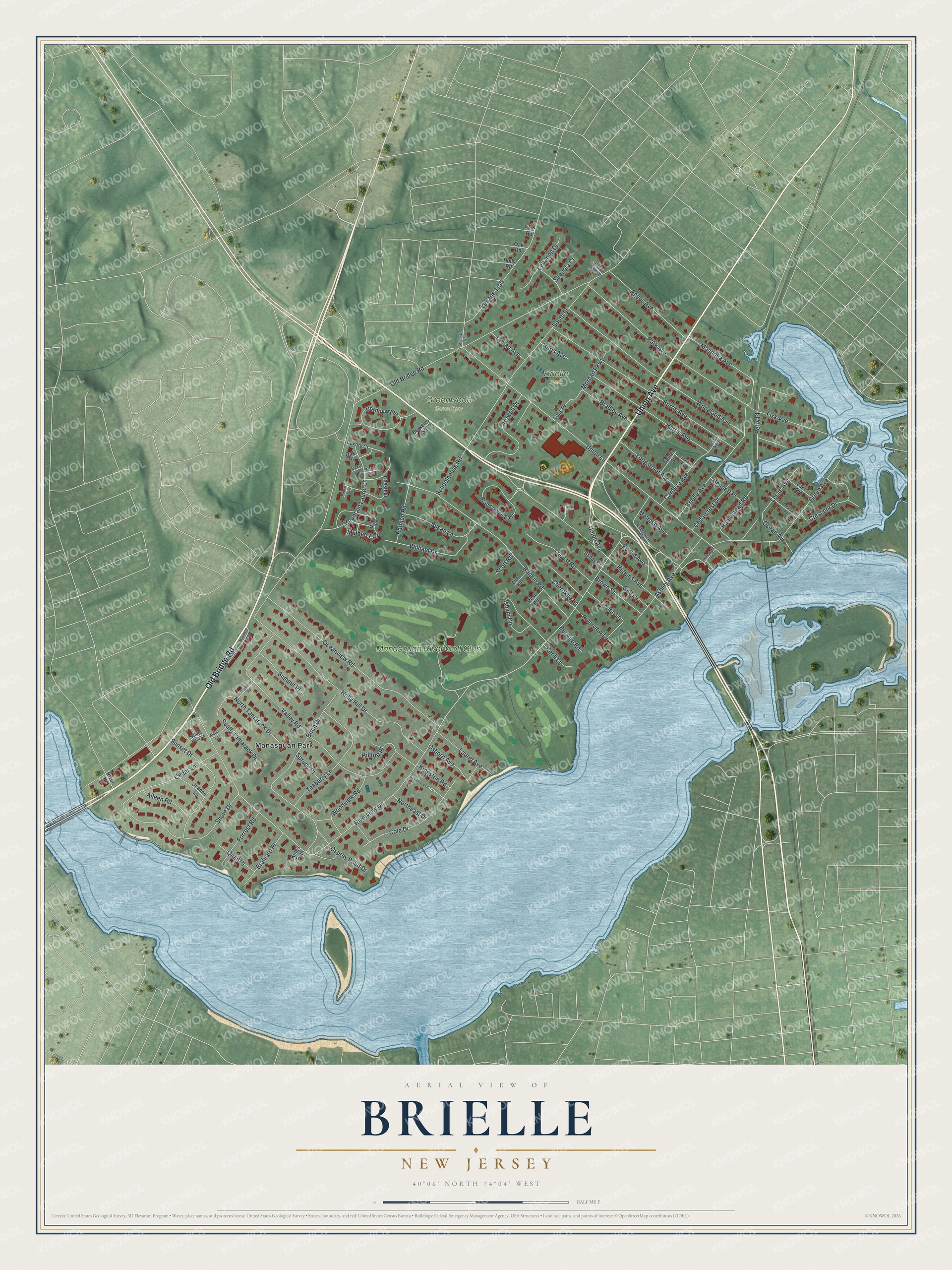 Watermarked full-map preview of Brielle, New Jersey