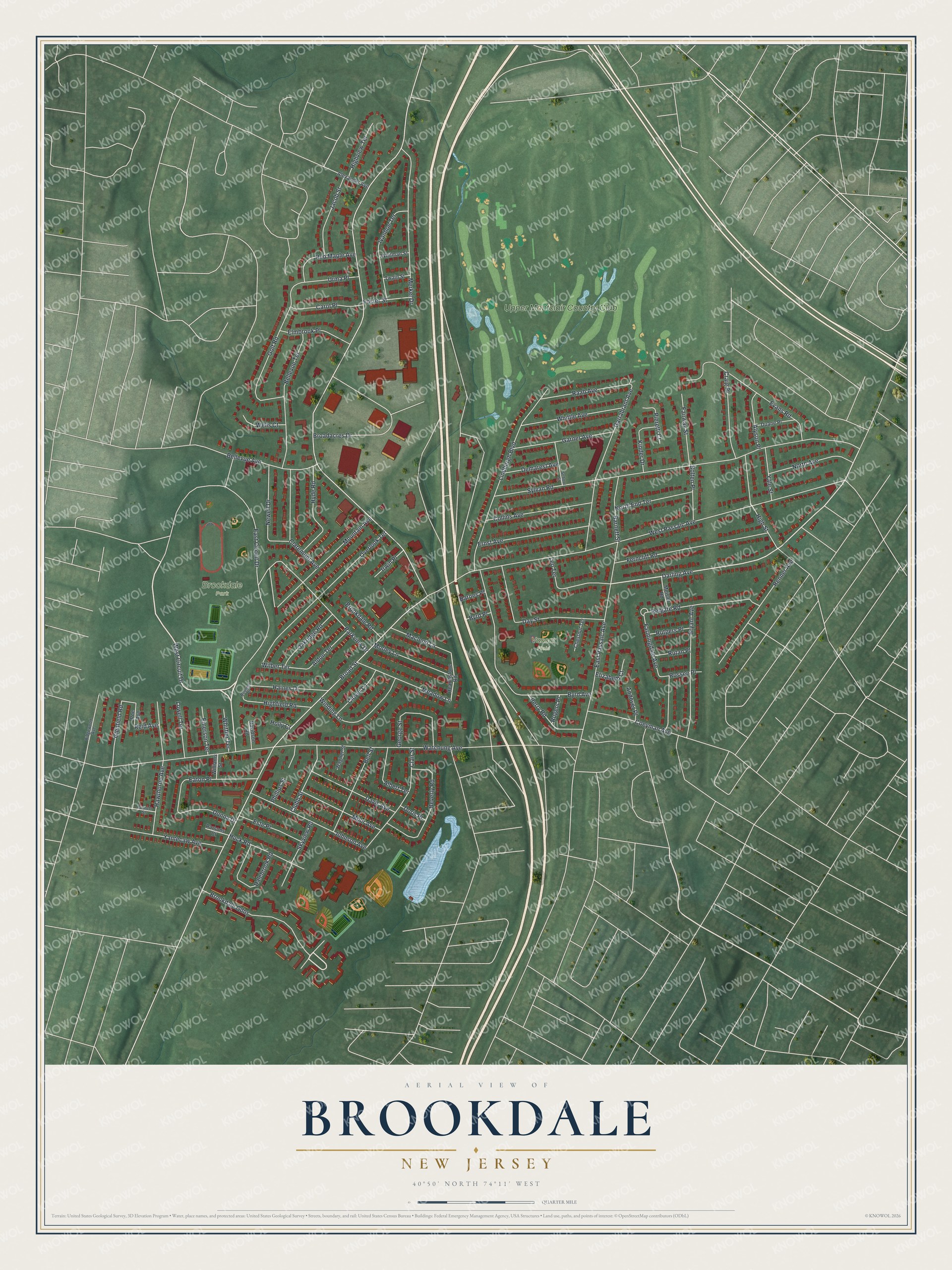 Detailed map of Brookdale, New Jersey, showing streets and buildings