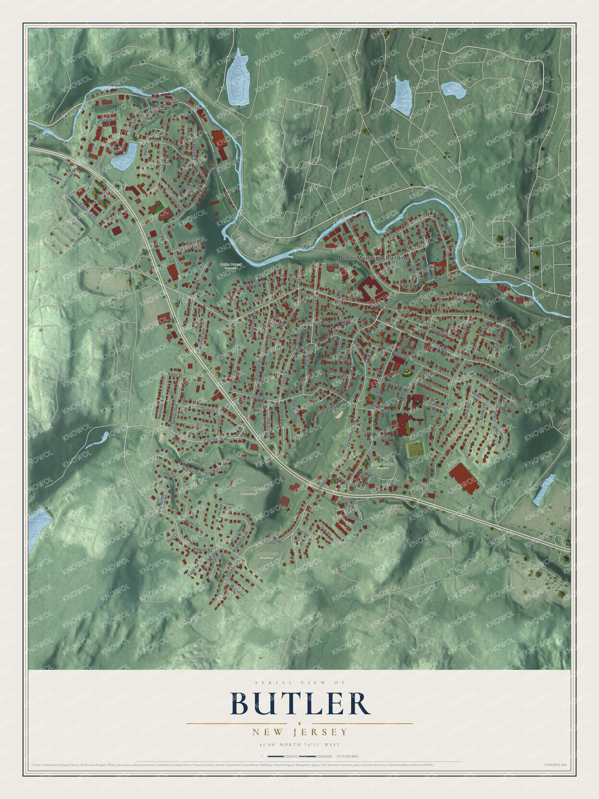 Watermarked full-map preview of Butler, New Jersey