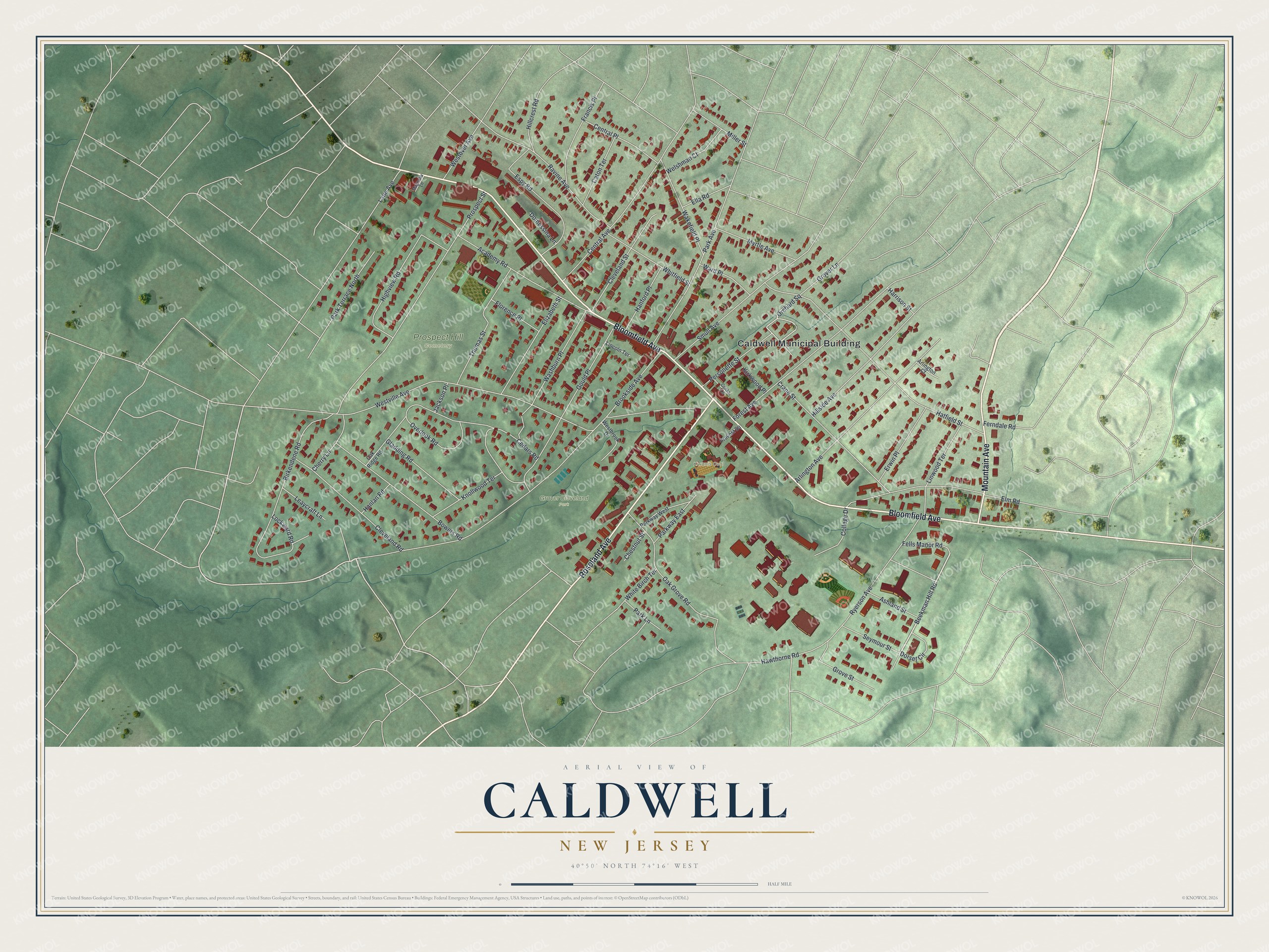 Watermarked full-map preview of Caldwell, New Jersey
